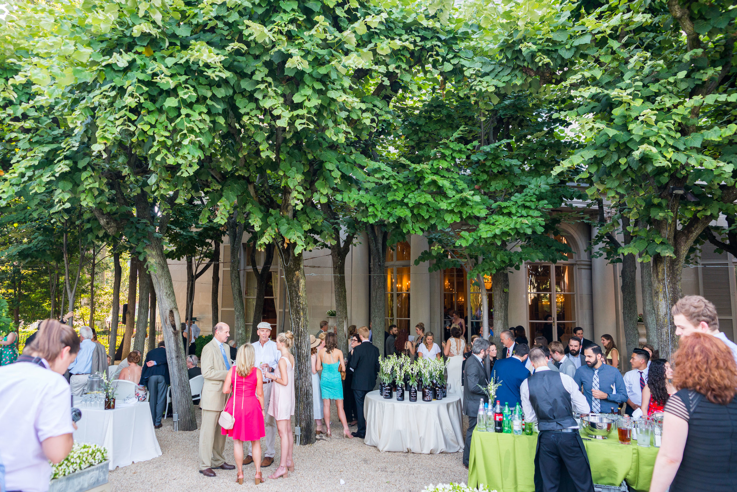 Cocktail hour outside at Meridian House DC summer wedding by jessica nazarova