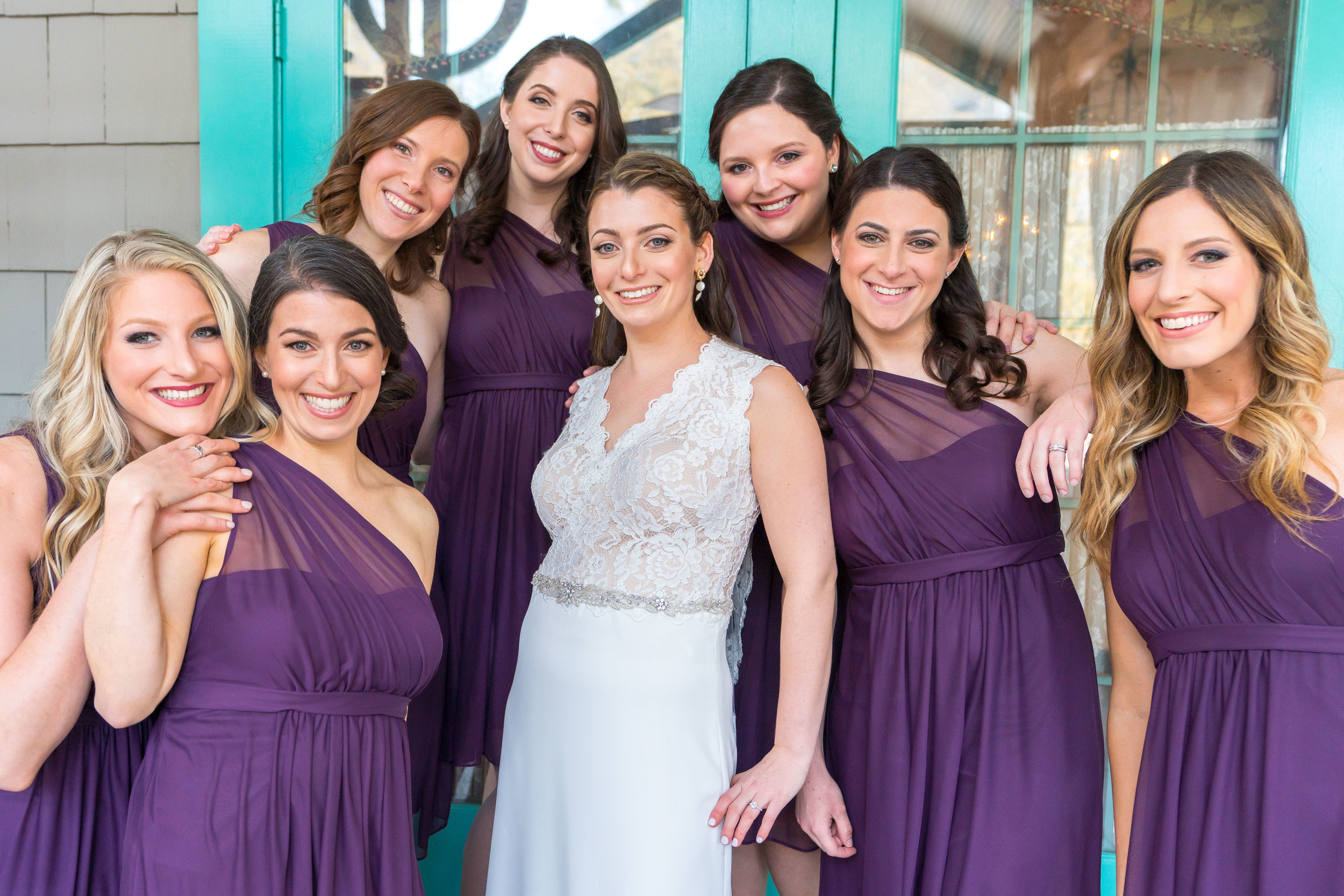 The bride and all her bridesmaids at La Ferme wedding in Chevy Chase