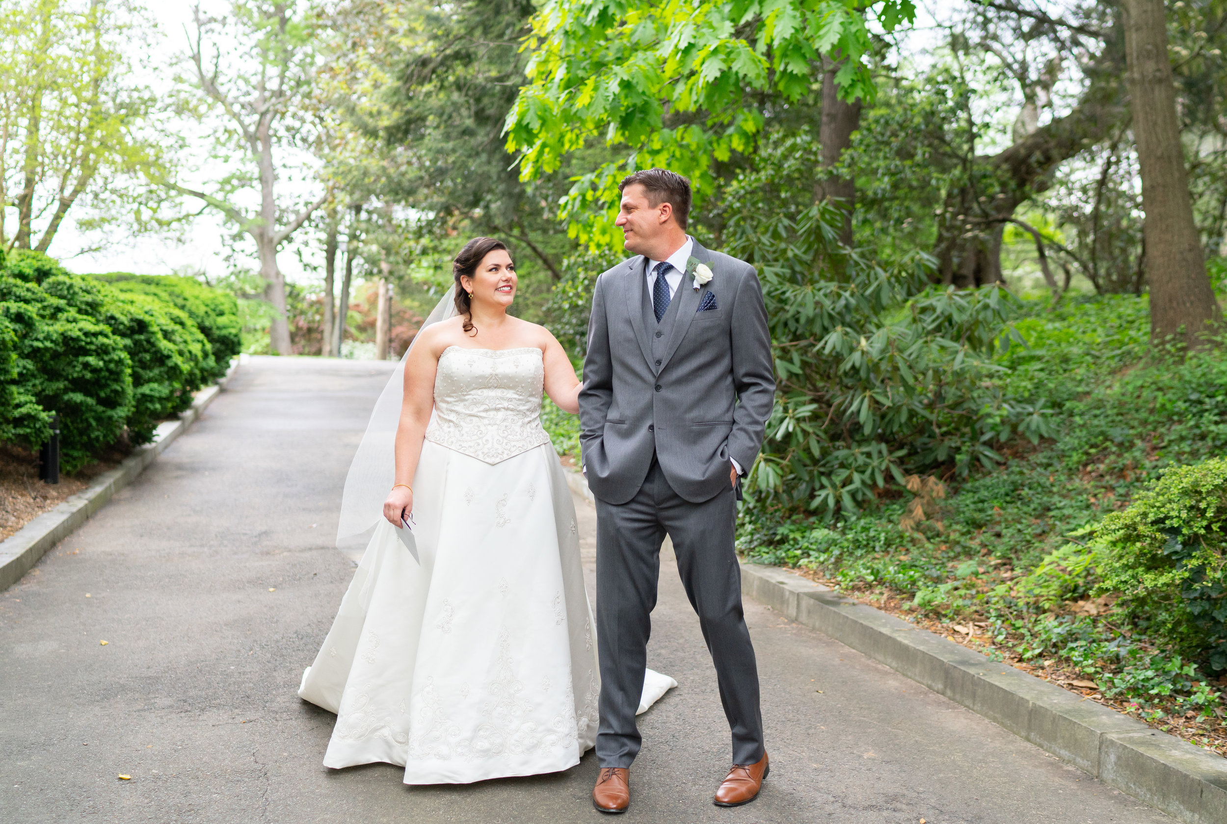 bride and groom sharing their first look at a Hendry House wedding