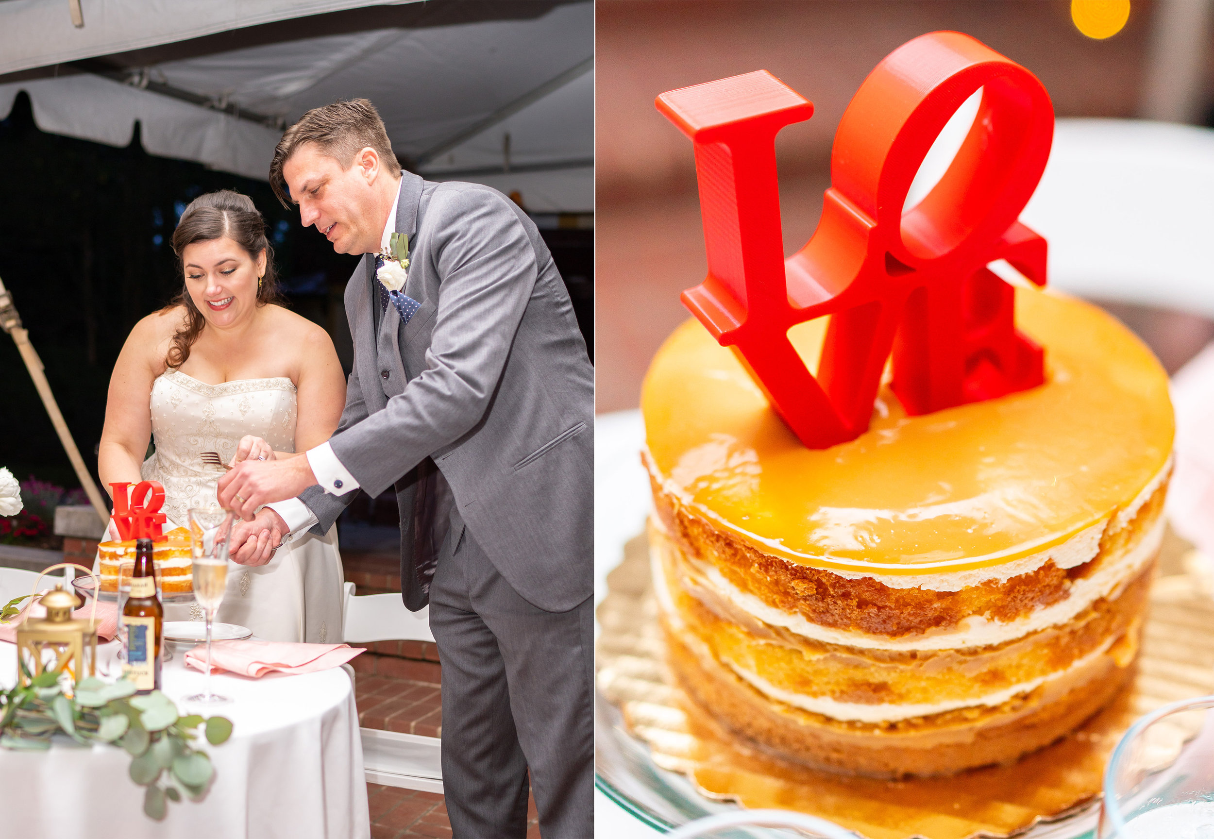 Single tier naked wedding cake with New York LOVE cake topper at Hendry House