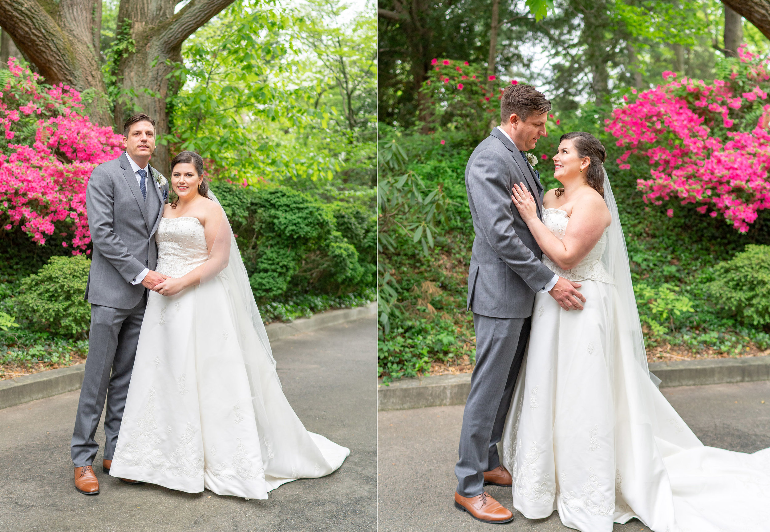 Bride and groom portraits at summer wedding at Hendry House