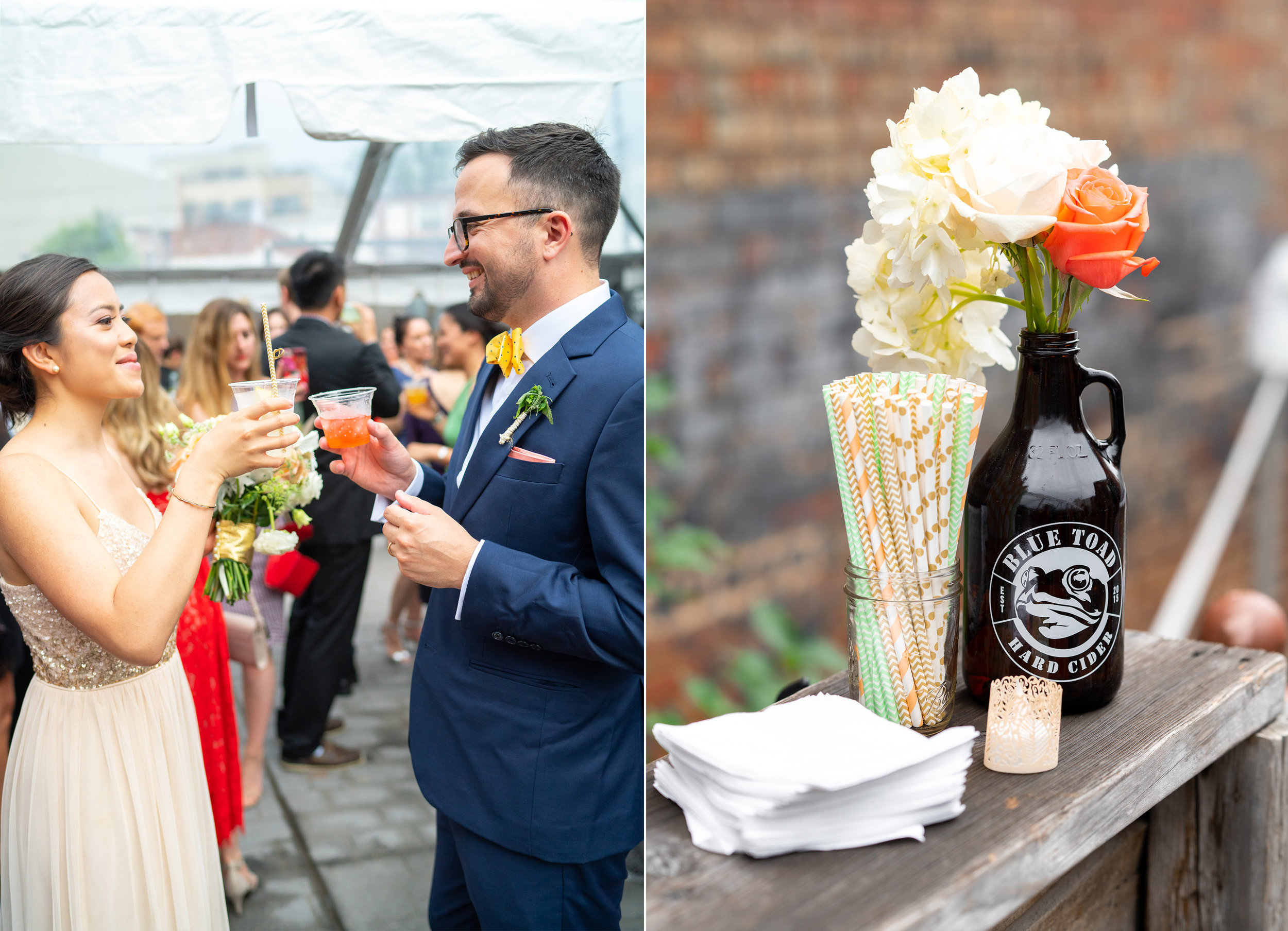 Bride and groom toasting under clear tent reception at DC venue Gallery O on H