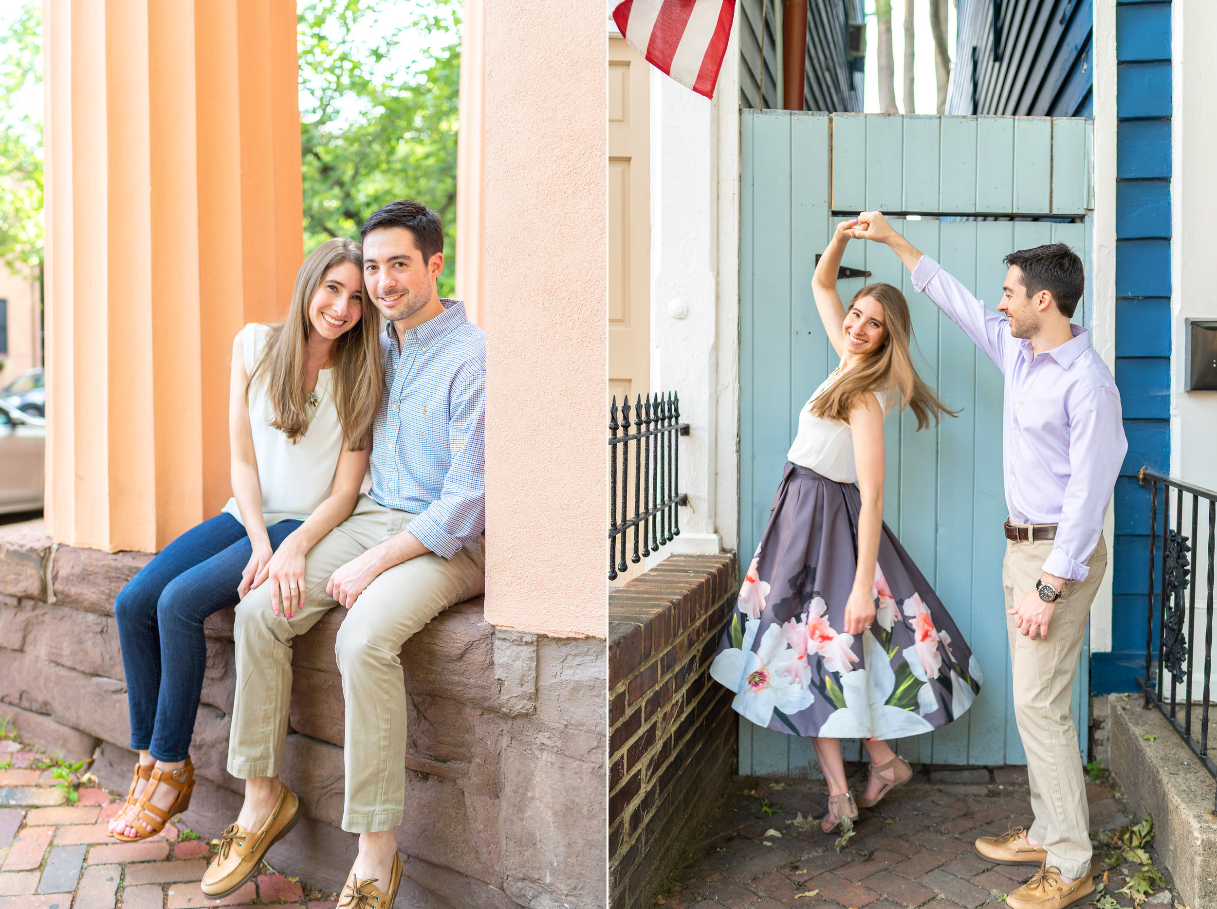 Engagement session on the steps of the Athenaeum in Old Town Alexandria