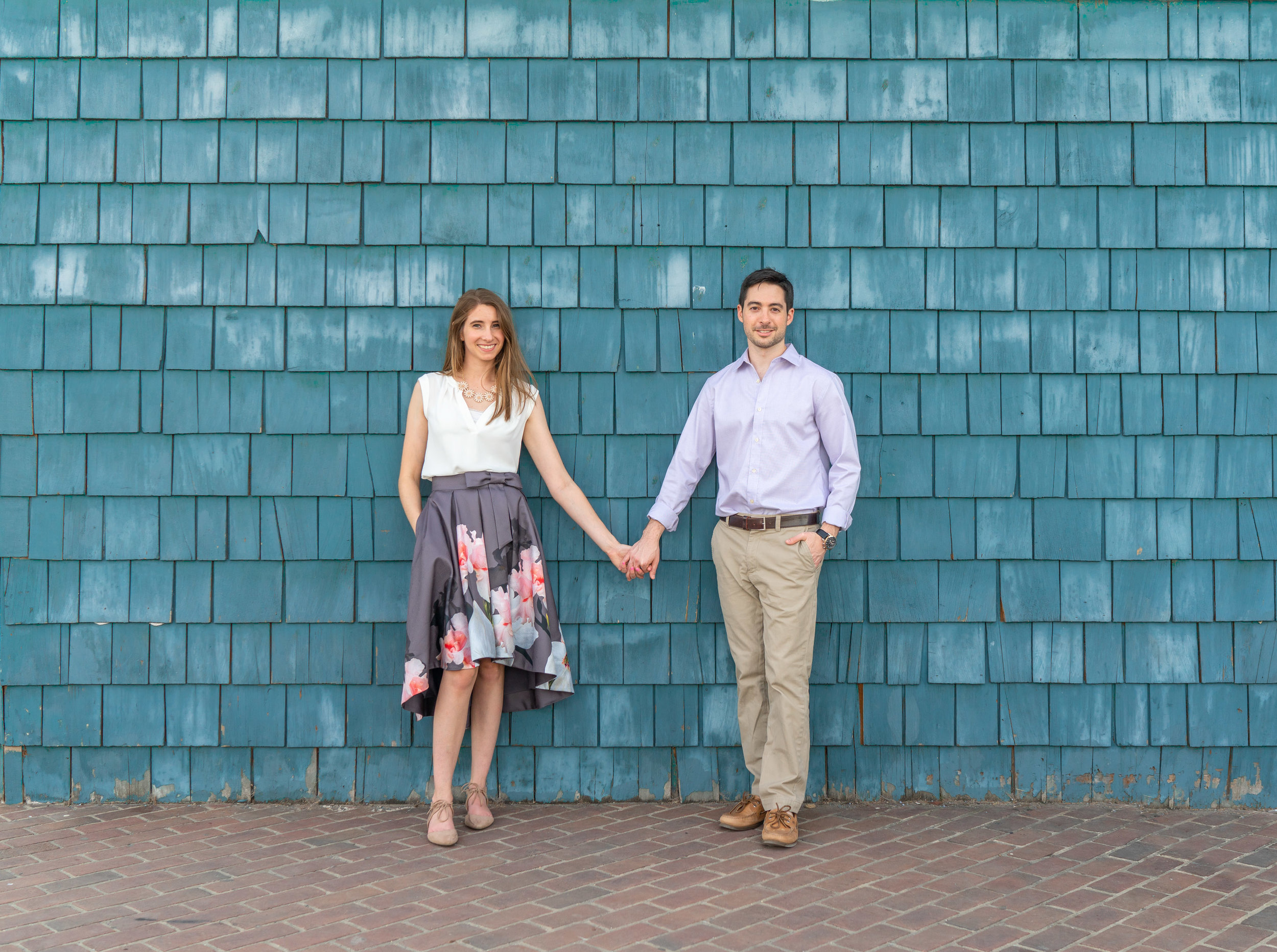 Engagement photo in front of the Chart House restaurant on Alexandria Virginia