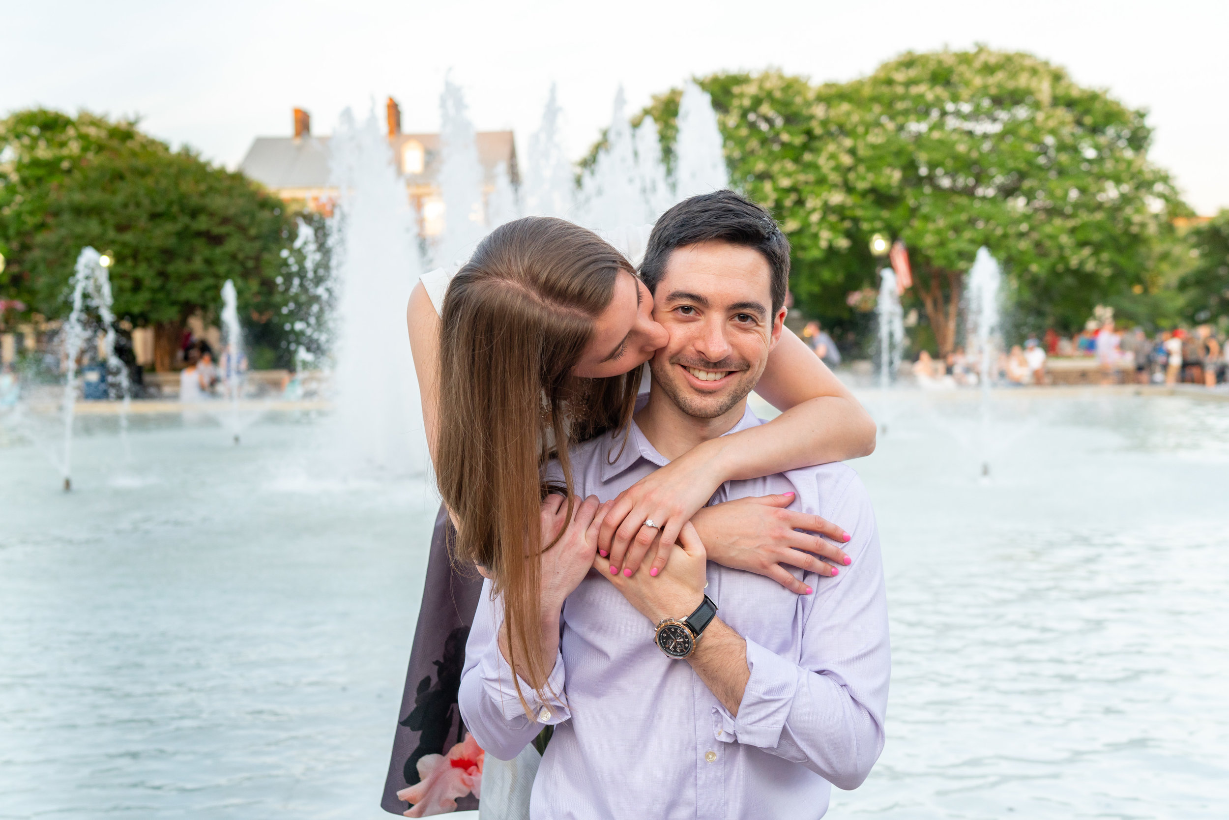 Market Square fountain in Old Town Alexandria engagement session