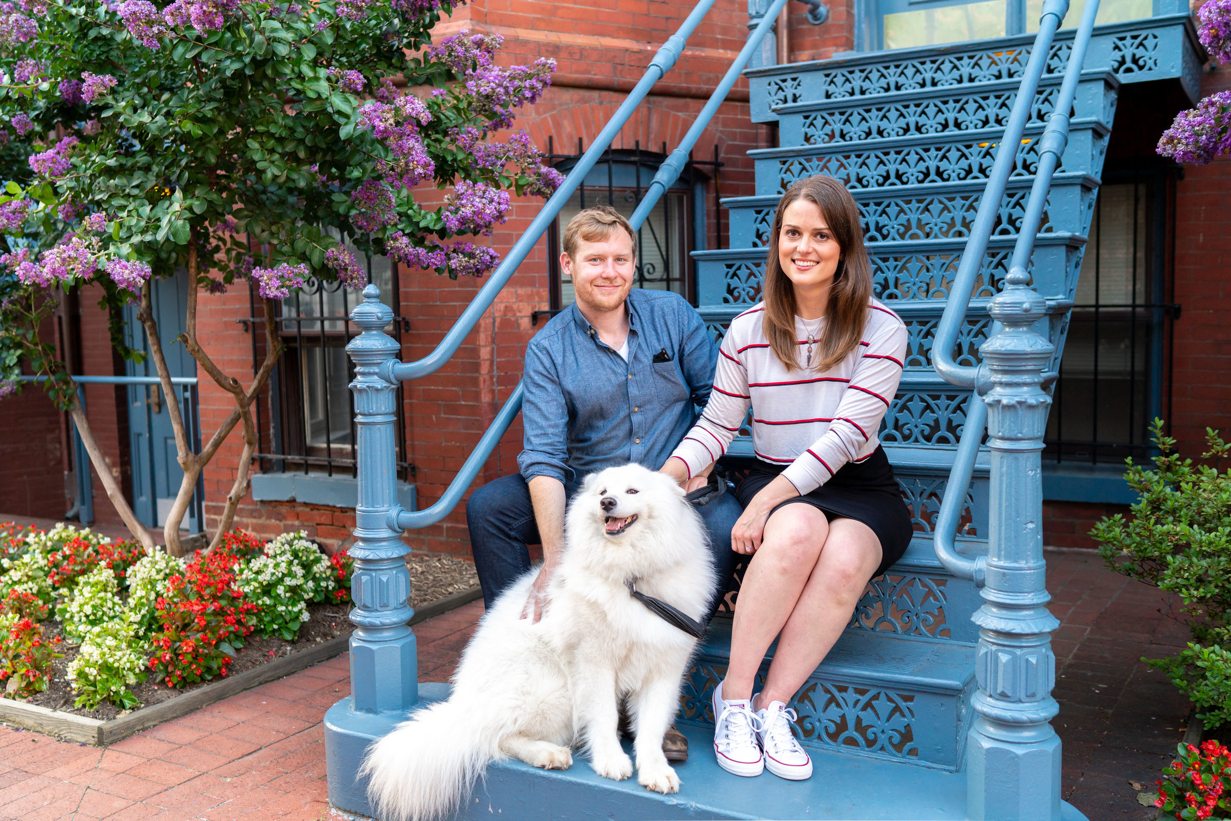 DC blue door and staircase engagement photo ideas
