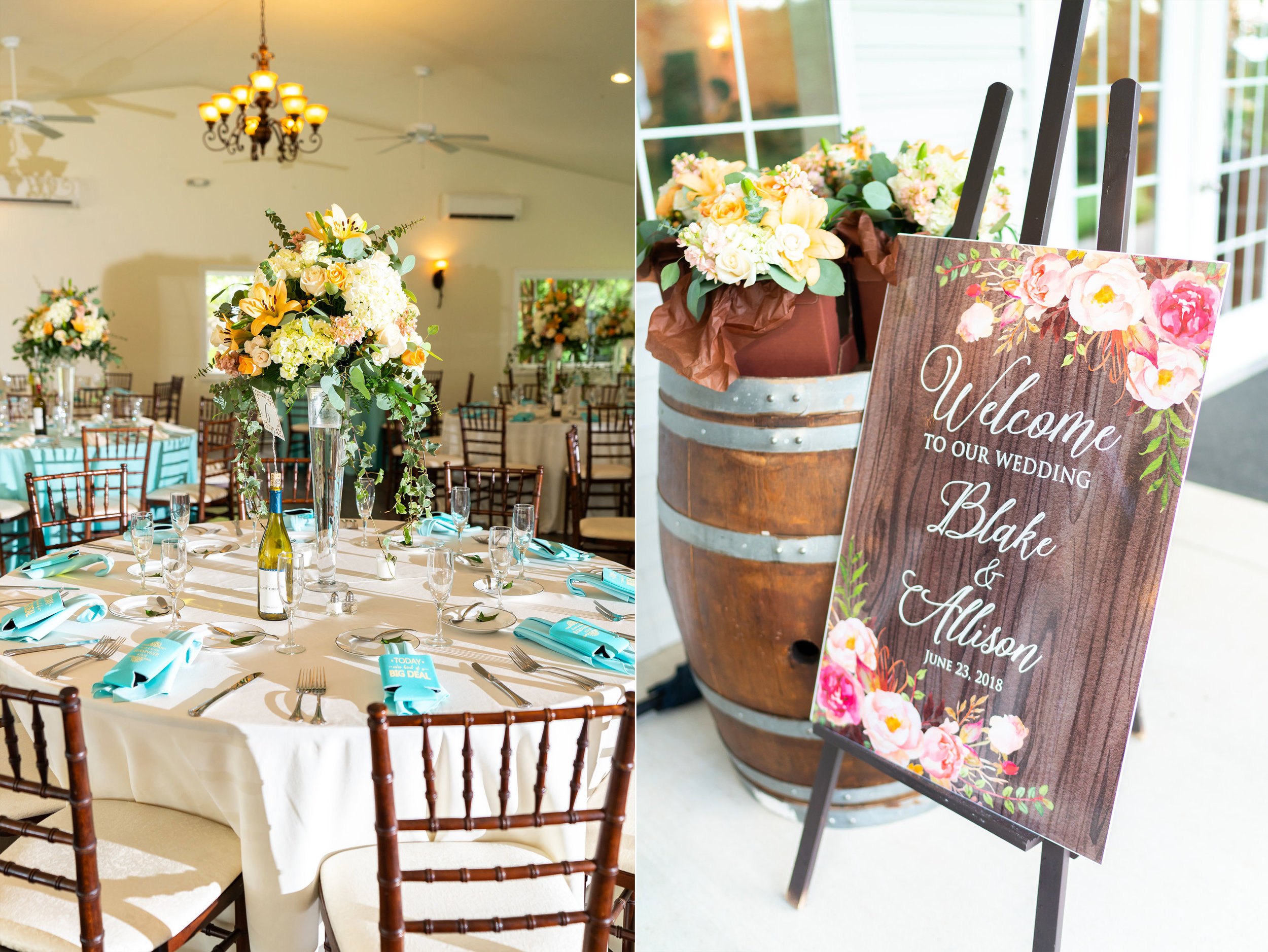 Receptional hall at summer wedding at Harvest House Lost Creek Winery