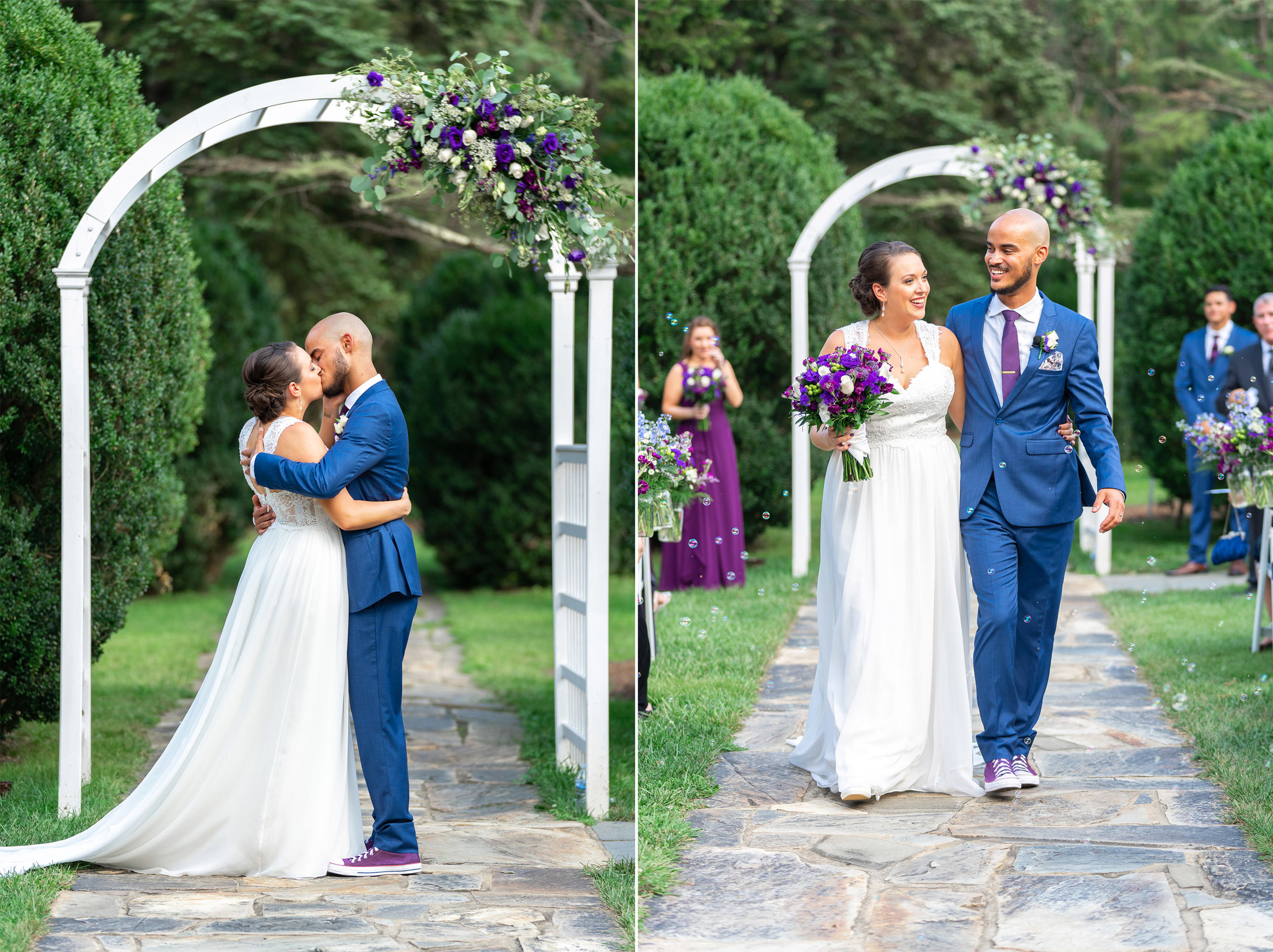 First kiss and processional with bride and groom at Rust Manor House