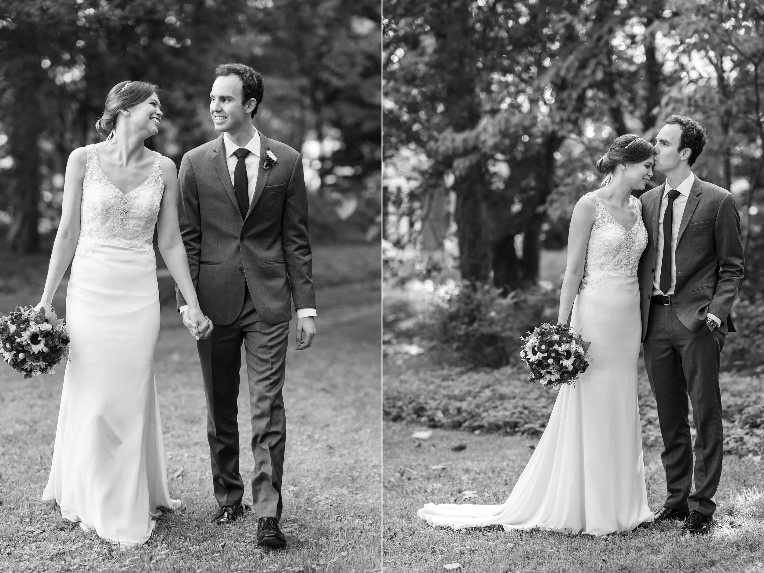 Bride and groom black and white portraits in the garden of Elkridge Furnace Inn photos