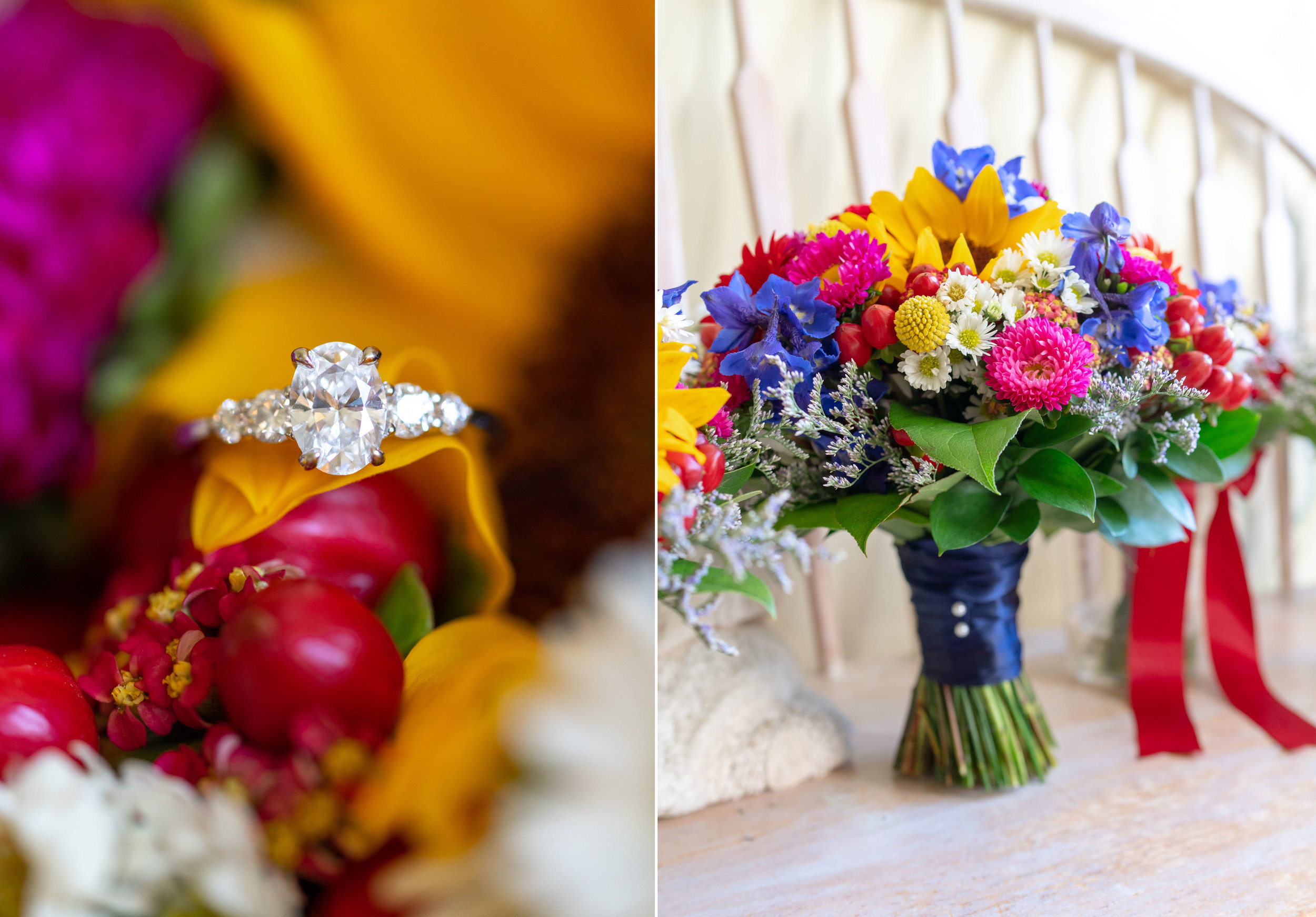 Beautiful flowers in bridal suite at Elkridge Furnace Inn wedding photos