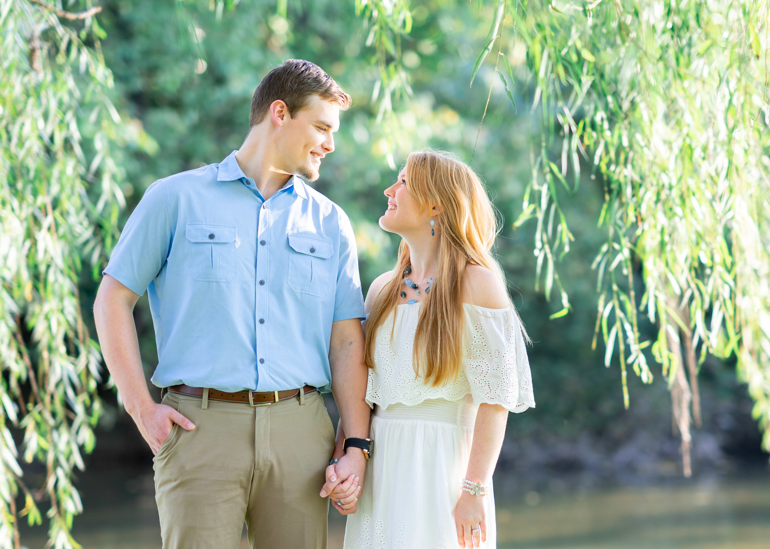 Weeping willow engagement photos at Baker Park in Frederick Maryland