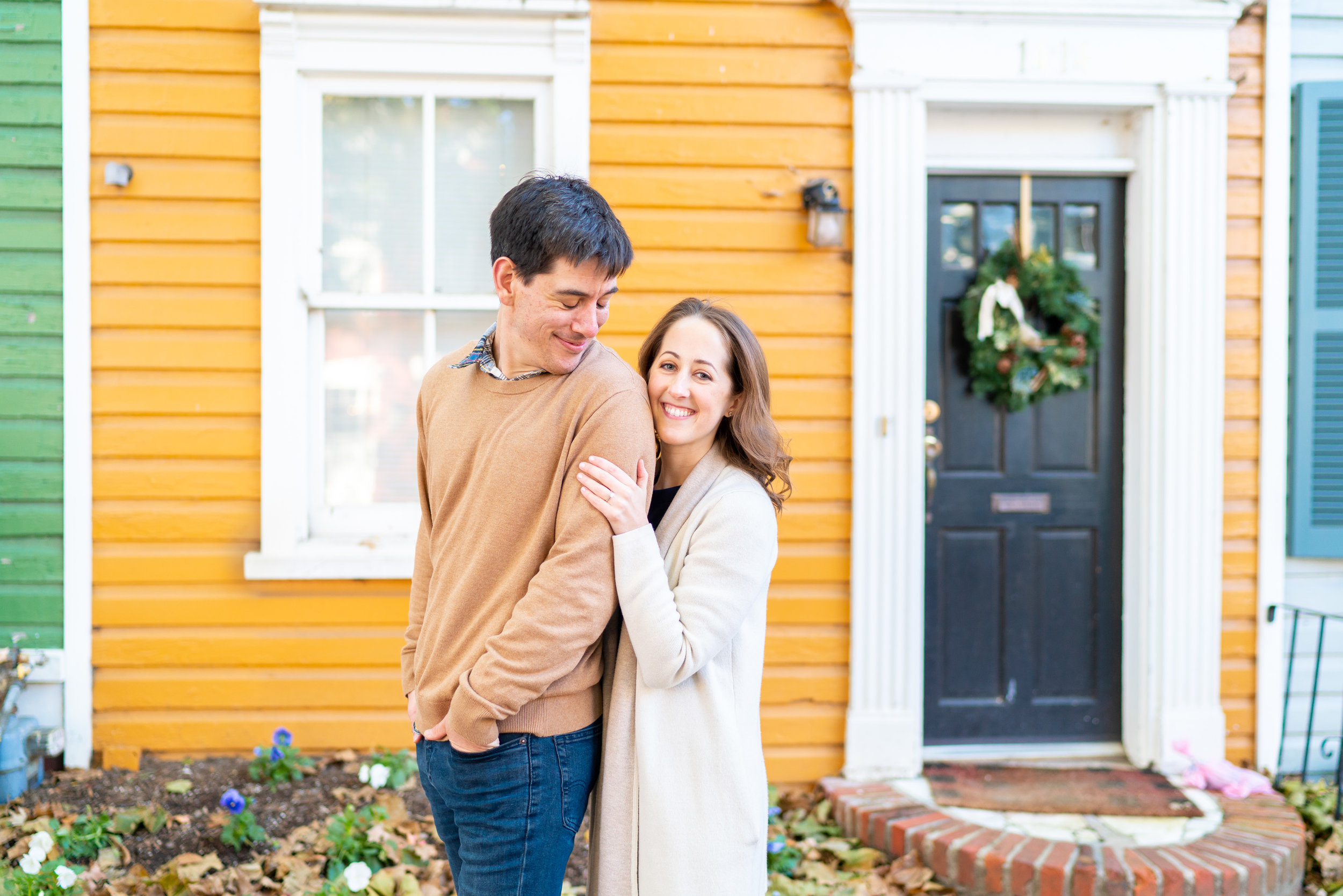 Georgetown University colorful townhouses row house street engagement session