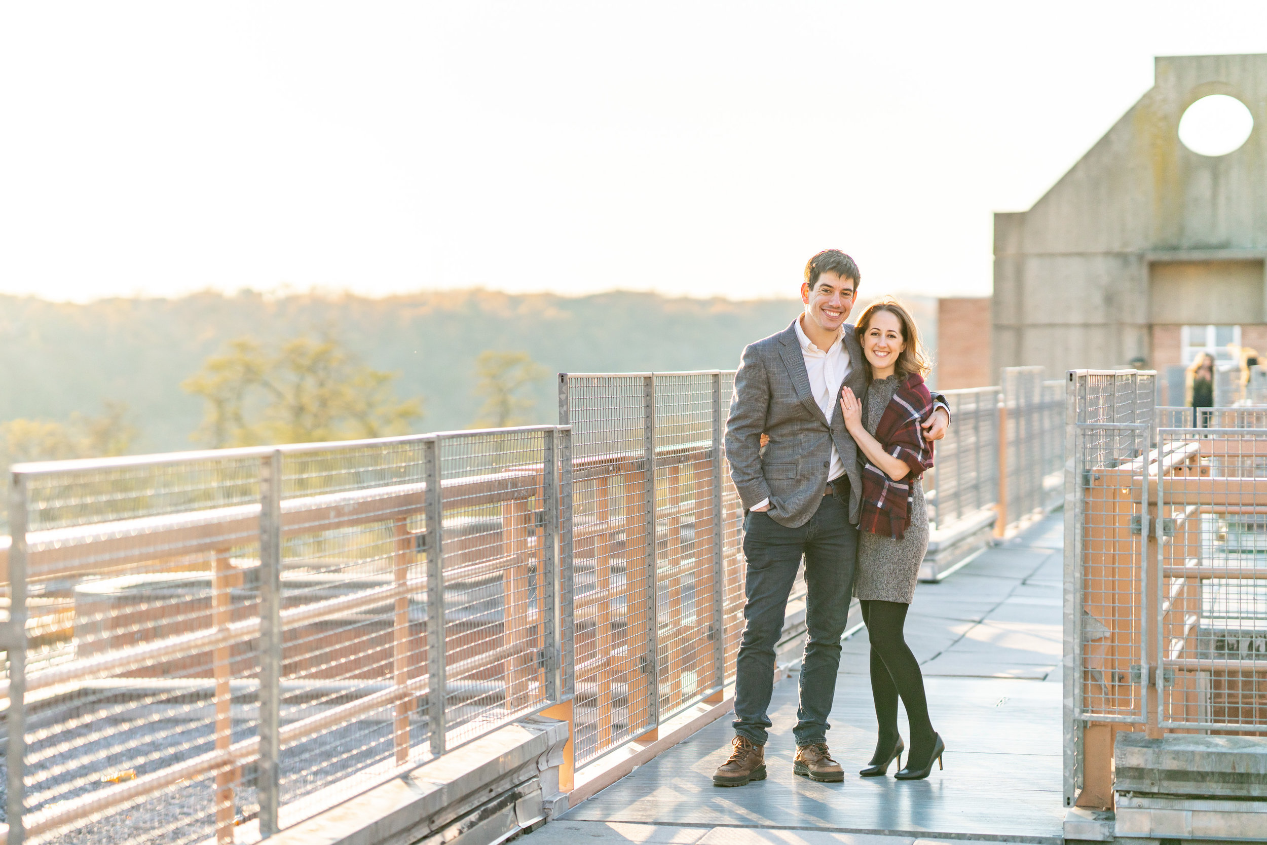 Rooftop engagement photos overlooking Potomac at Georgetown University