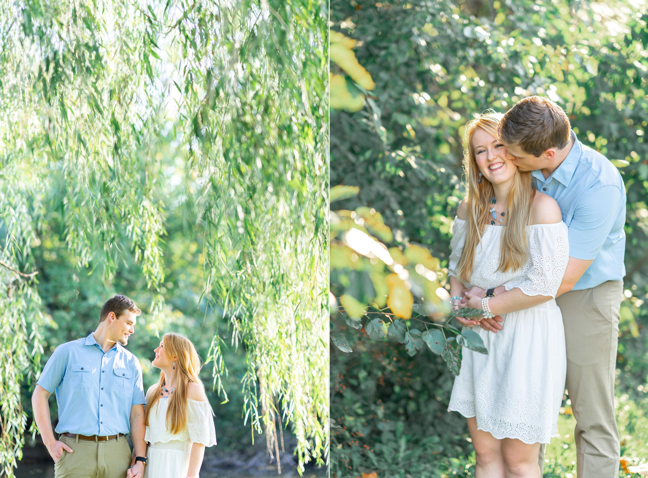 Collage of bride and groom engagement photos in Frederick Maryland Baker park