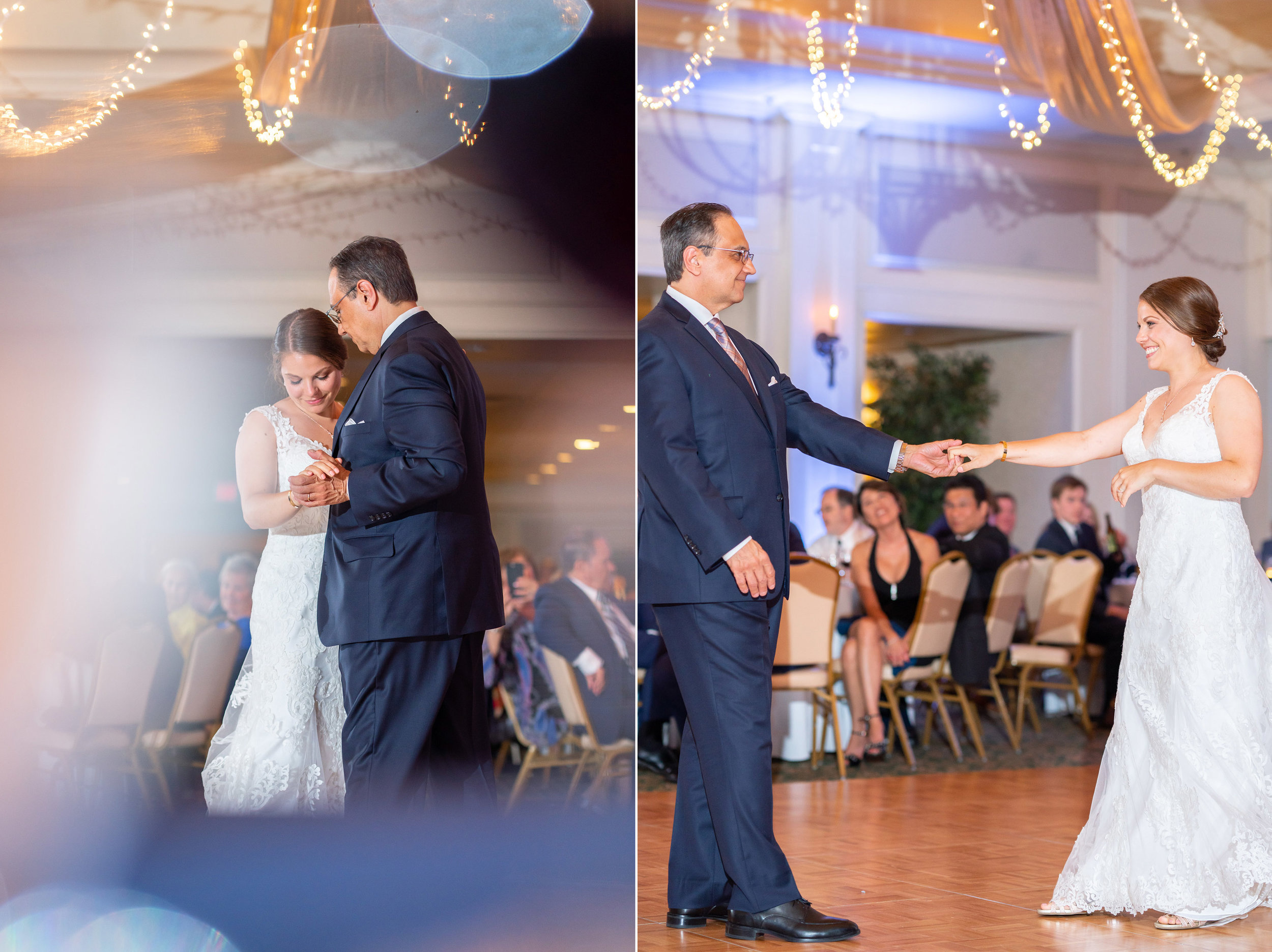 Father daughter dance in beautiful ballroom with lighting at Rehoboth Beach Country Club
