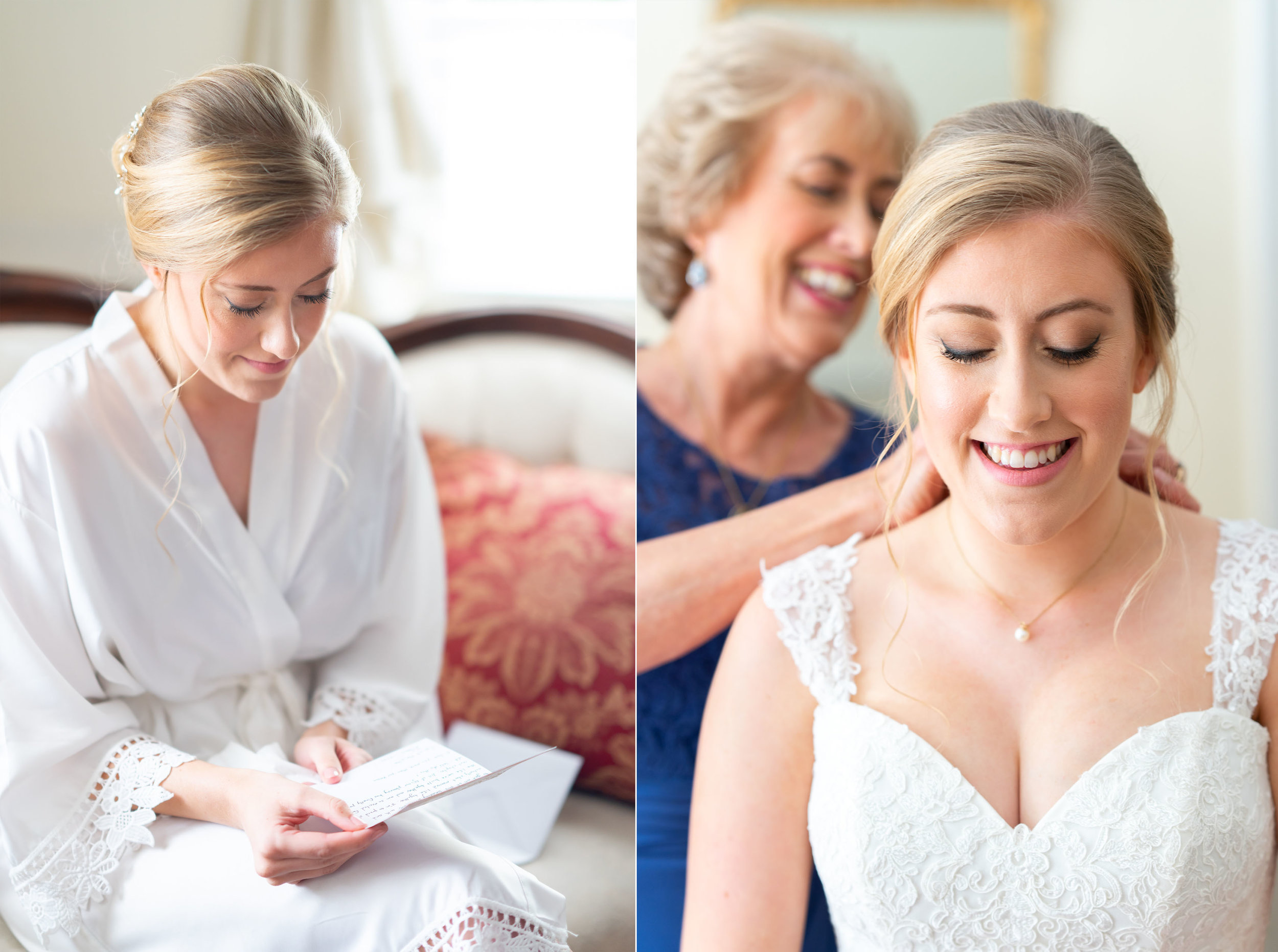 Bride in bridal suite at Stone Manor Country Club getting ready
