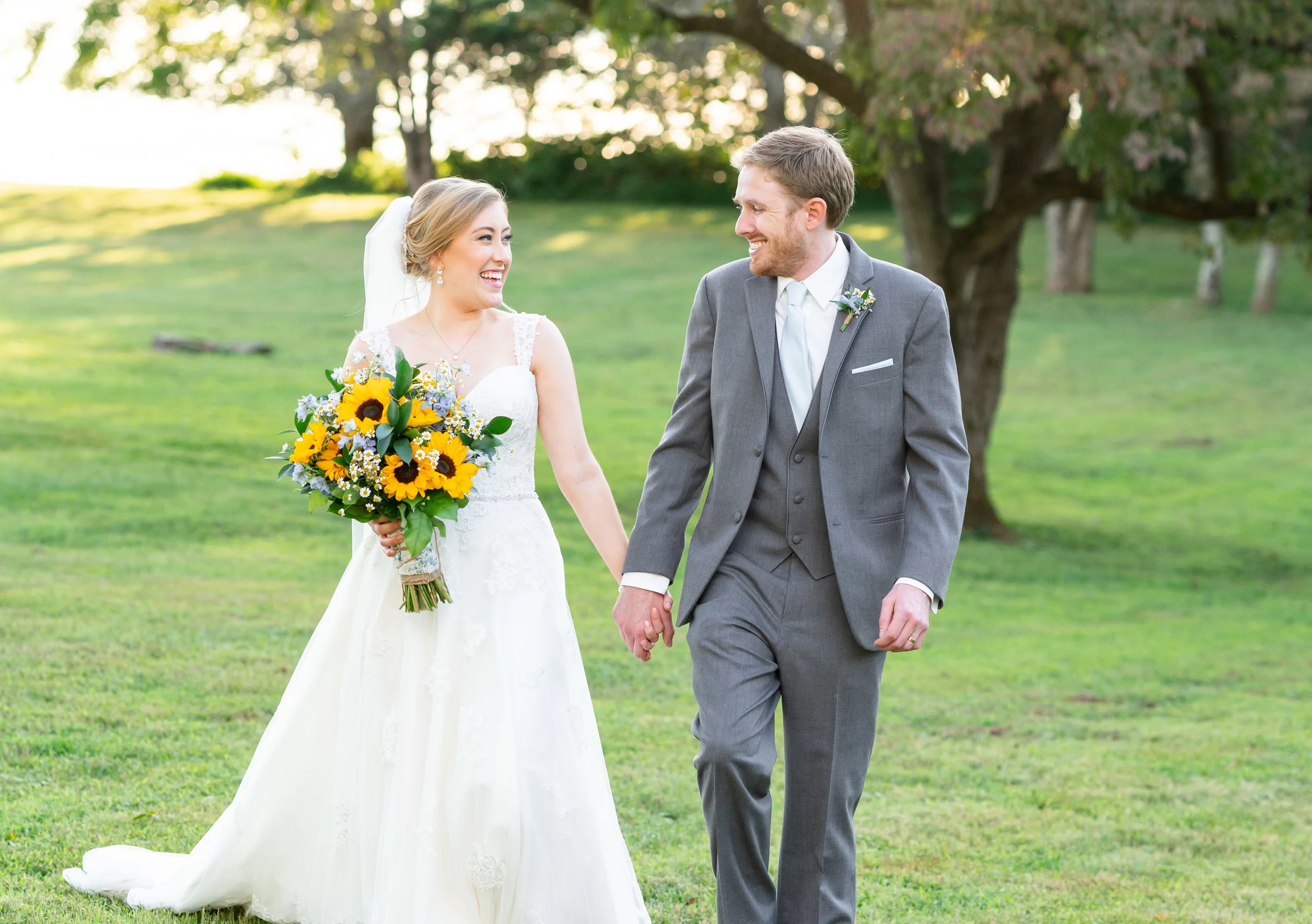 Bride and groom at sunset at Stone Manor Country Club