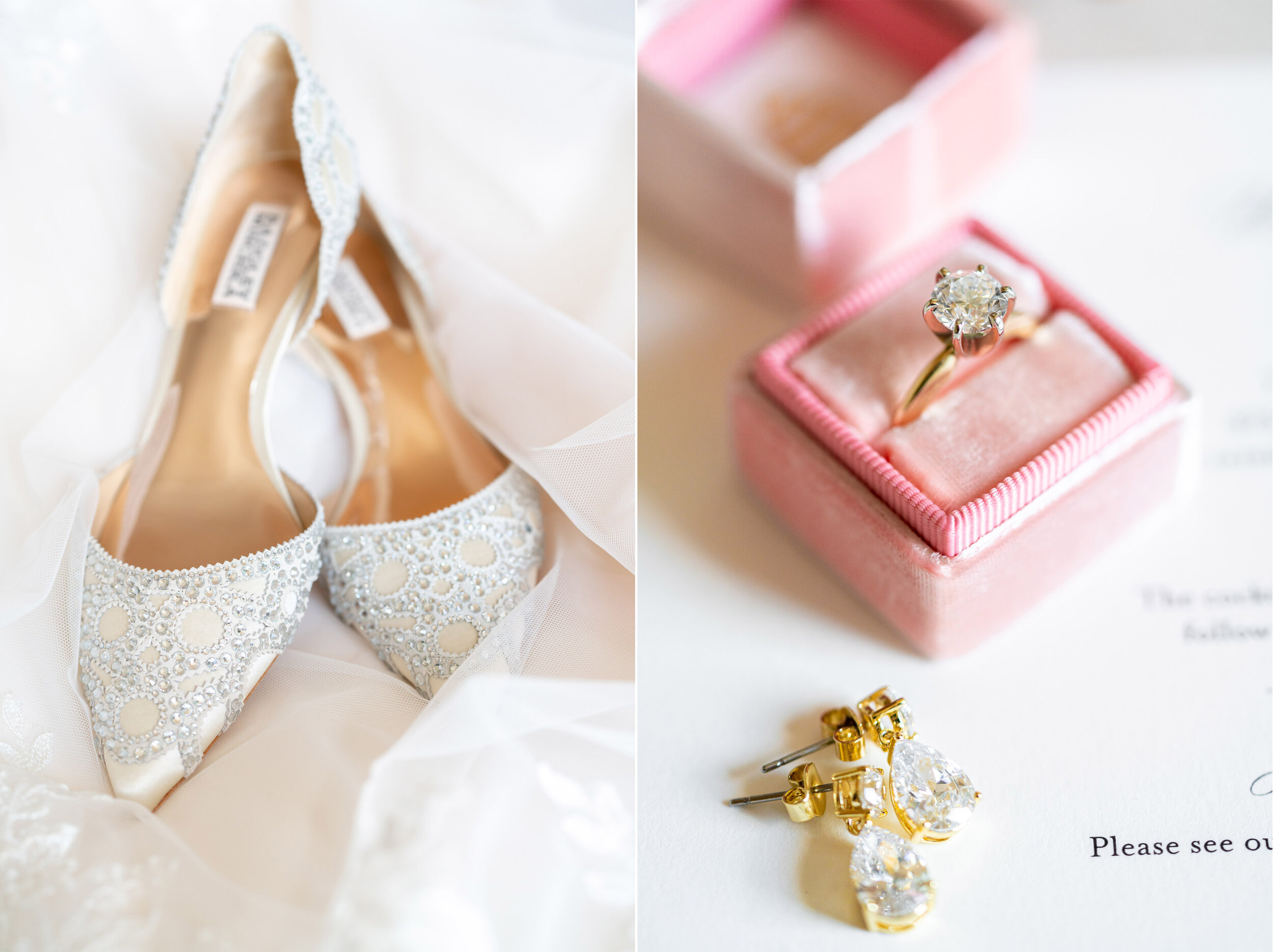 Badgley Mishka gigi flats and pink Gwynevere Mrs box wedding details