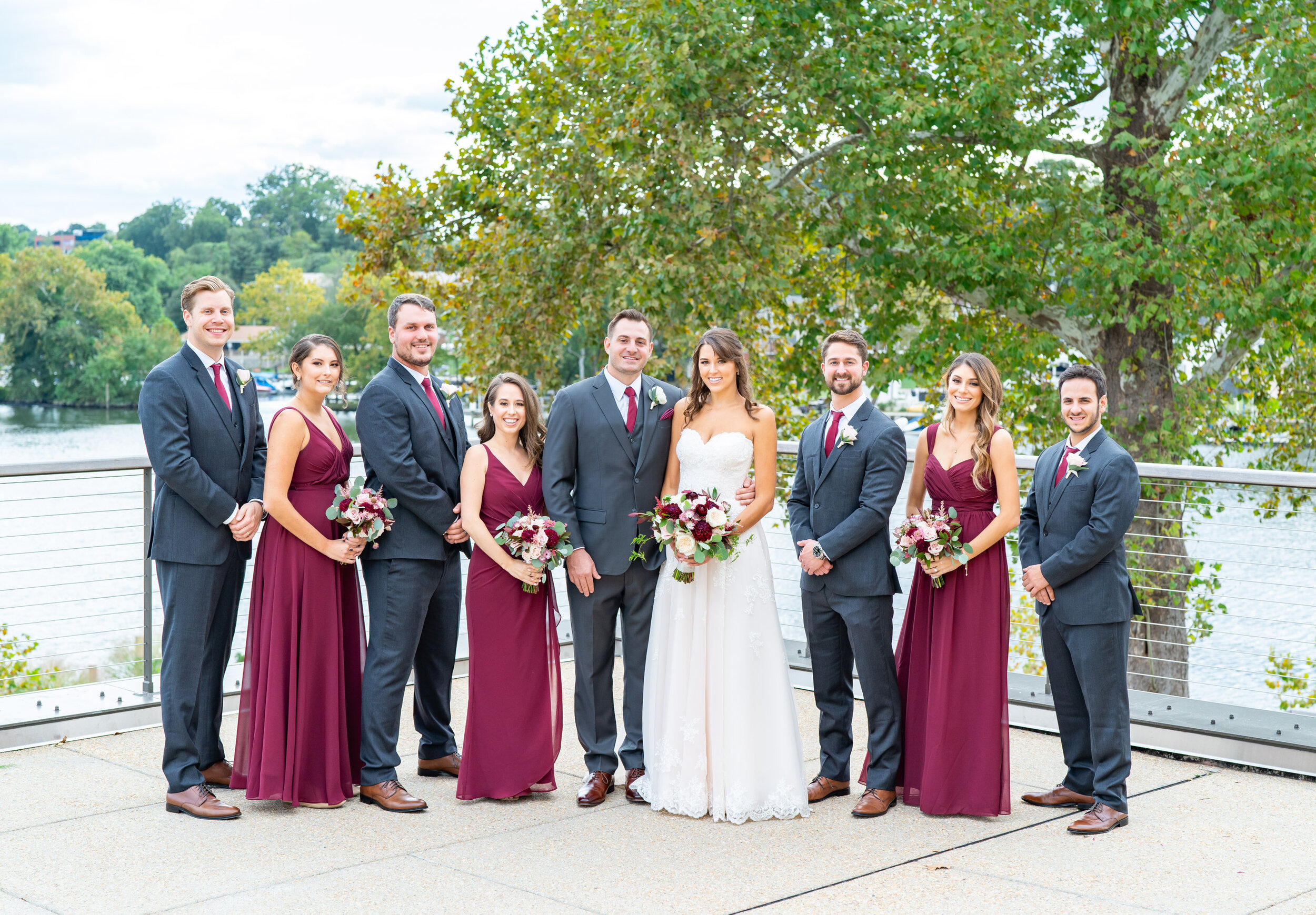 Wedding bridal party on patio at Riverview at Occoquan