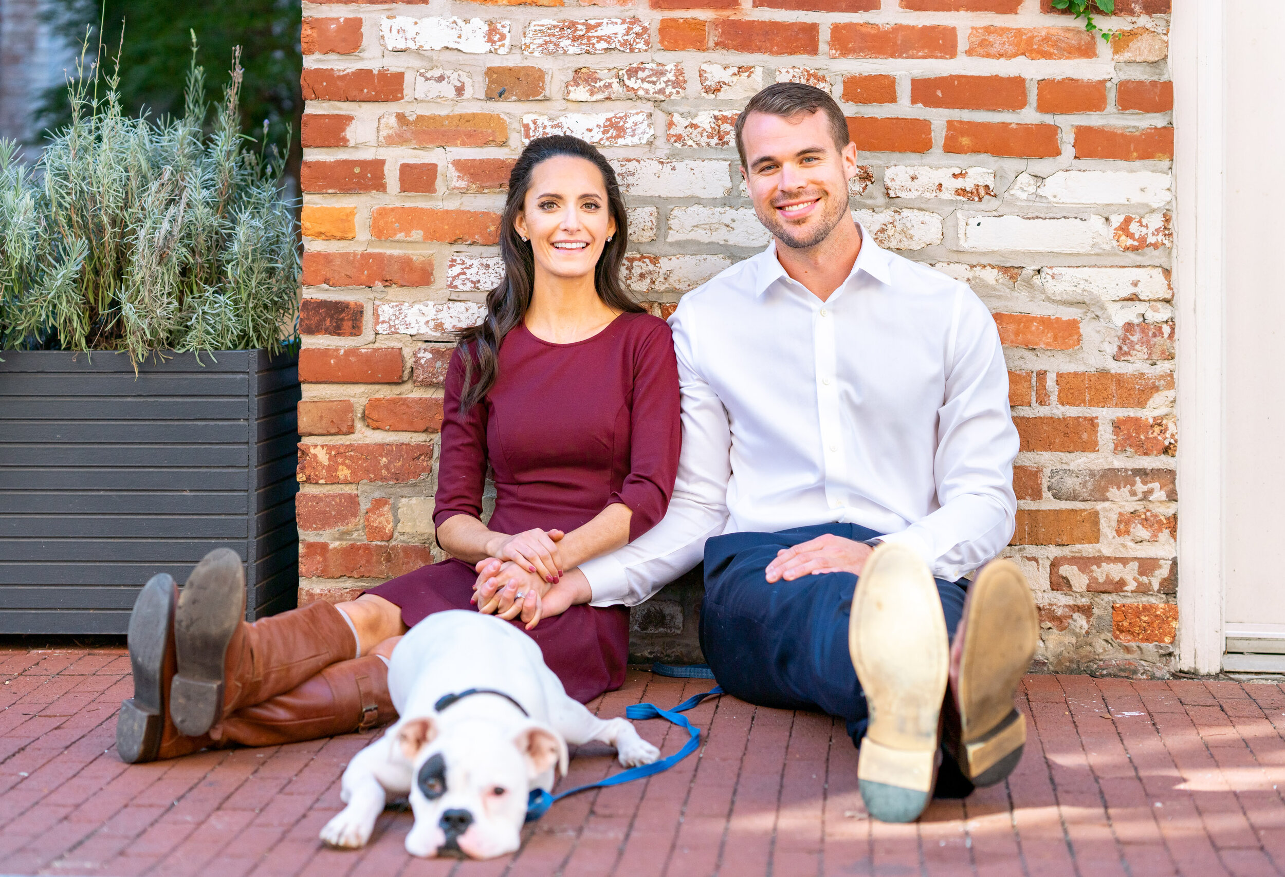 Cady's Alley engagement photos in the fall in Georgetown DC with boxer pup
