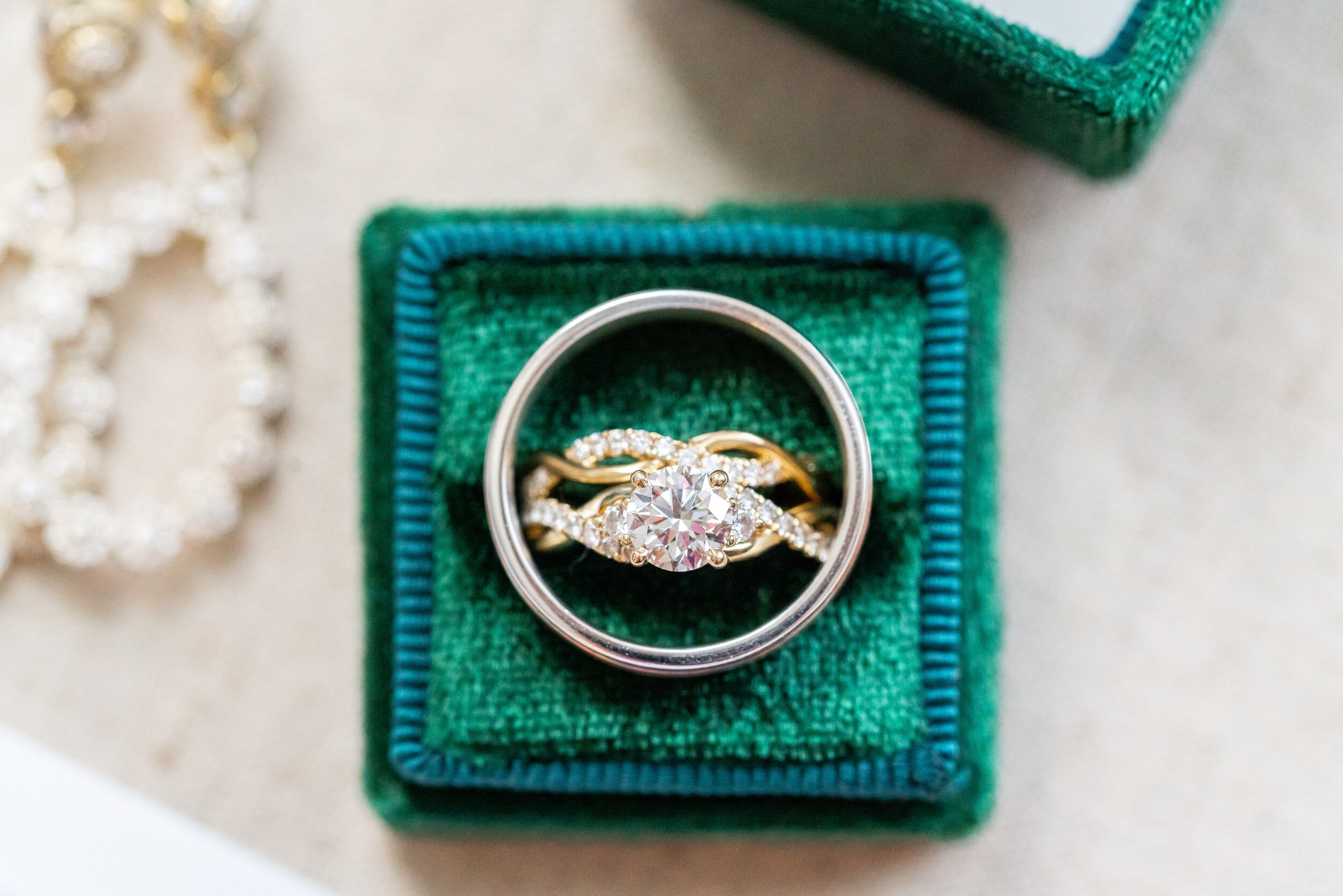 wedding bands and ring in emerald green mrs ring box