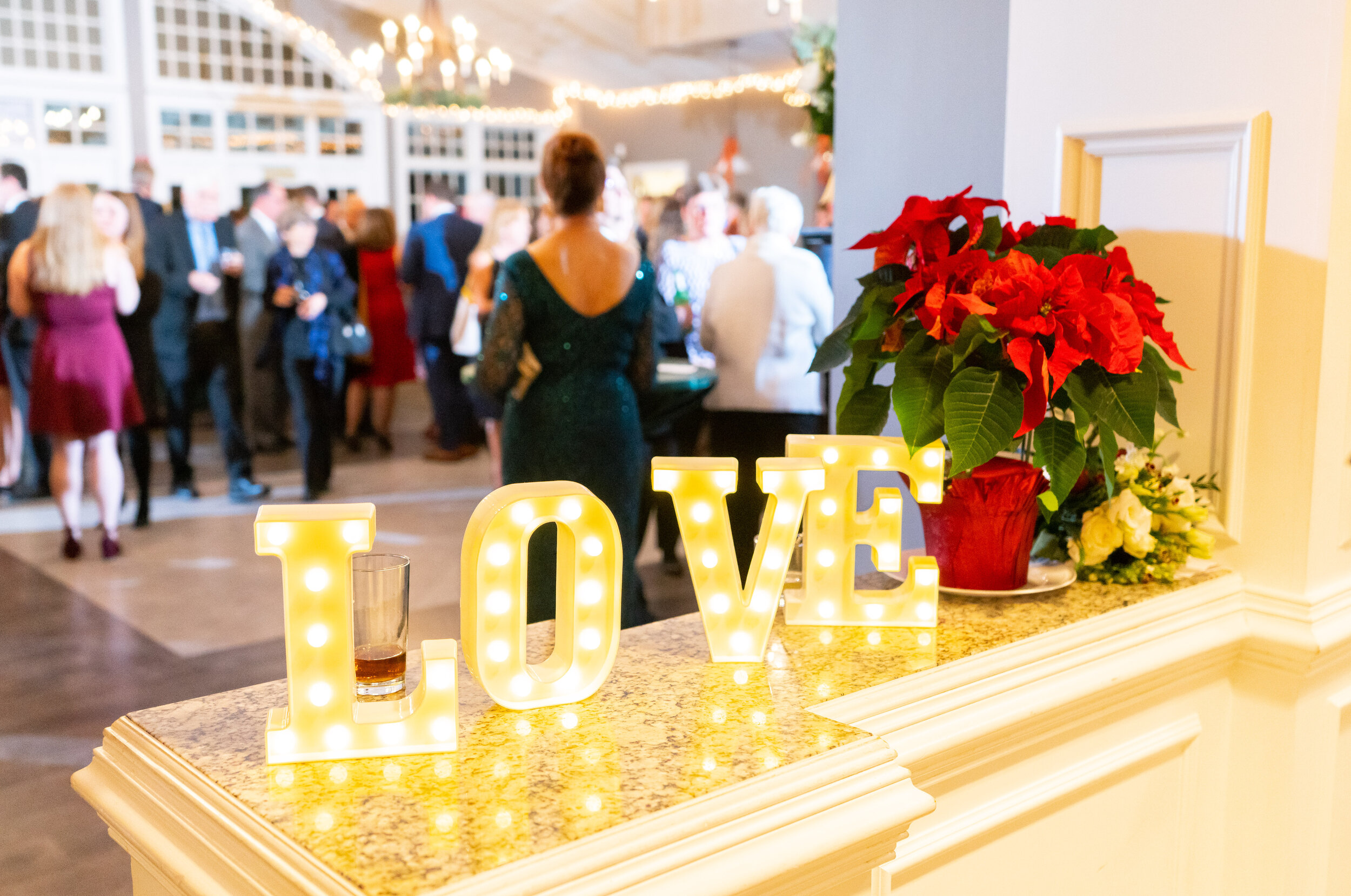 dance floor reception room at christmas wedding in virginia