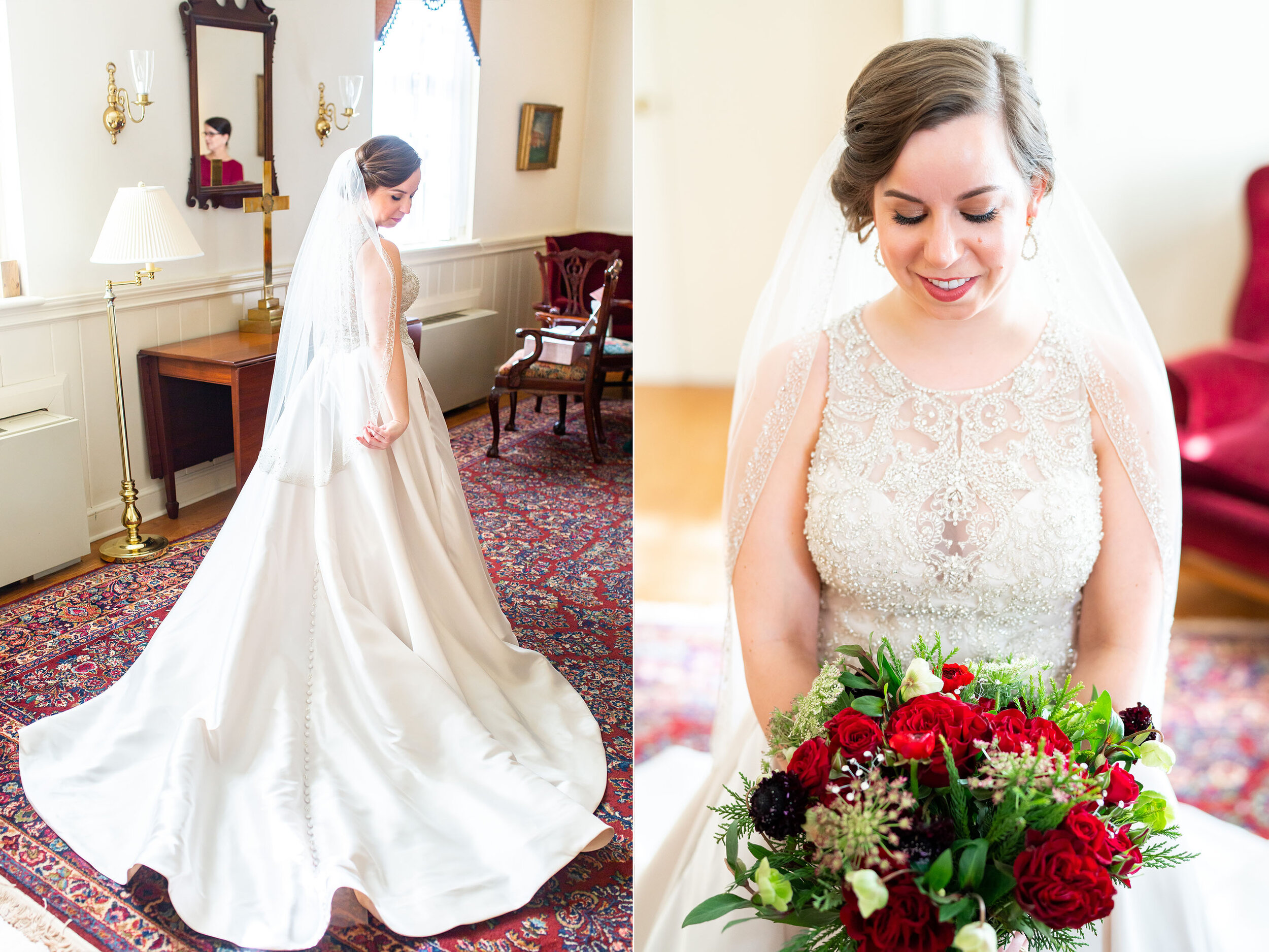 Christmas bride in bridal suite at the falls church episcopal