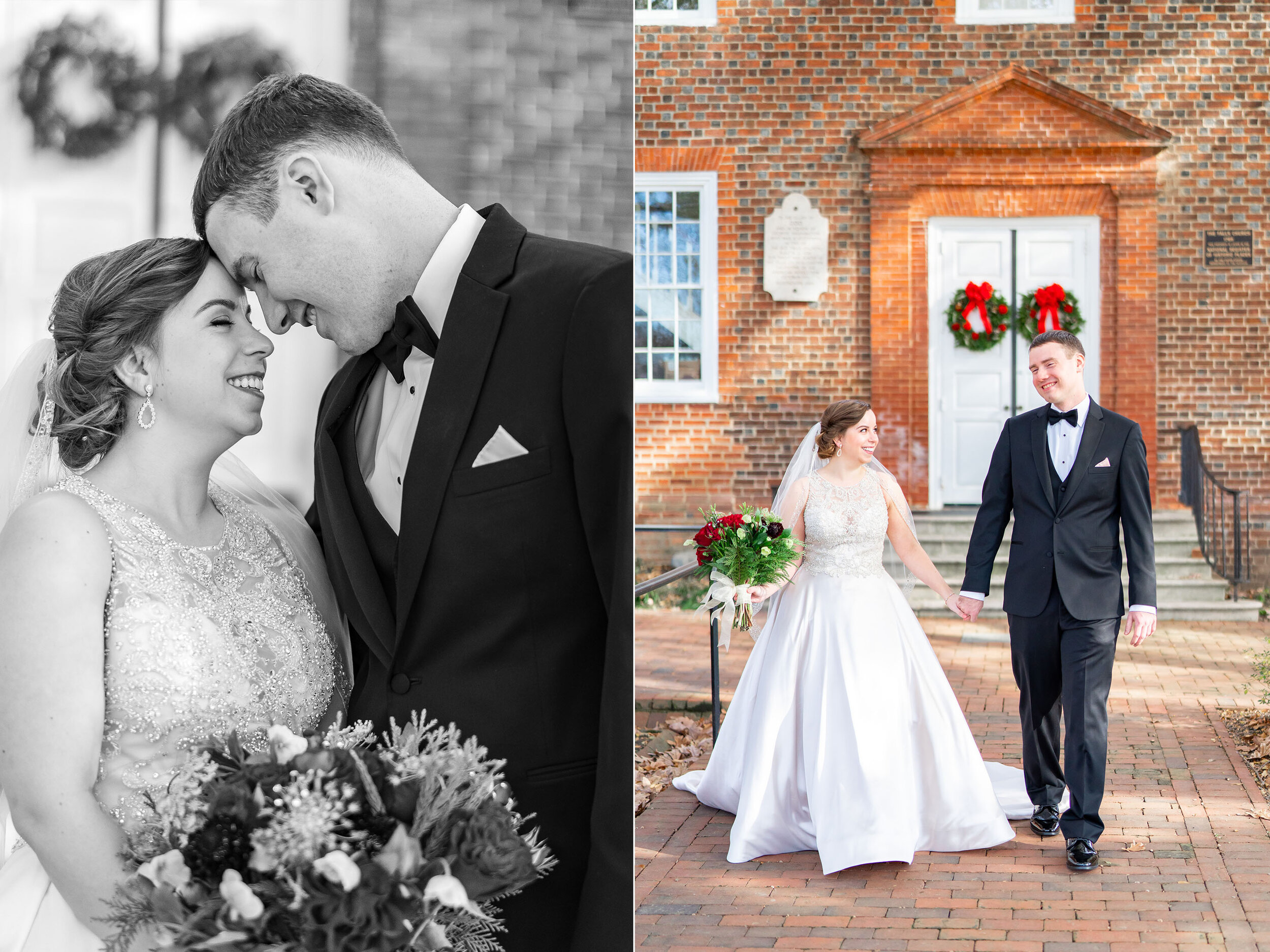 bride and groom touch foreheads at dc Christmas wedding