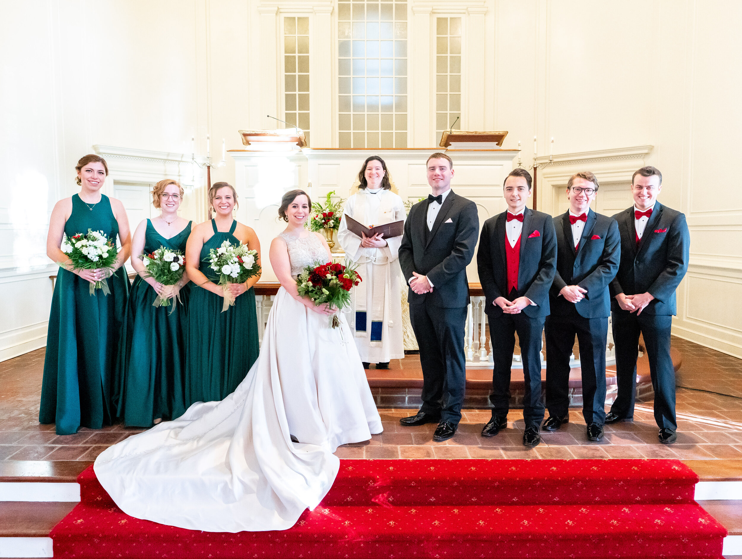 Bridal party photo on the altar steps at the falls church episcopal wedding