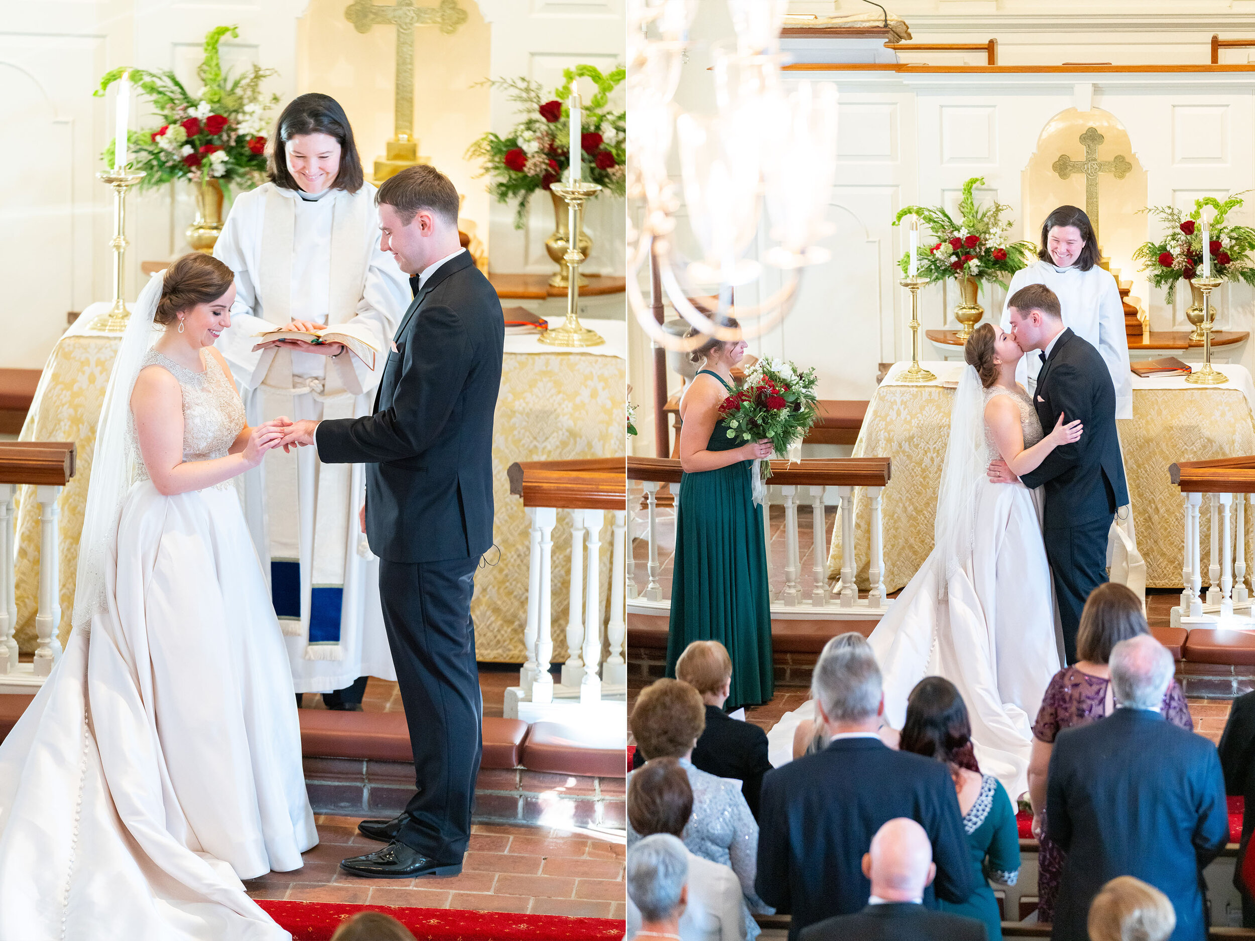 Bride and groom change rings and kiss at the falls church episcopal