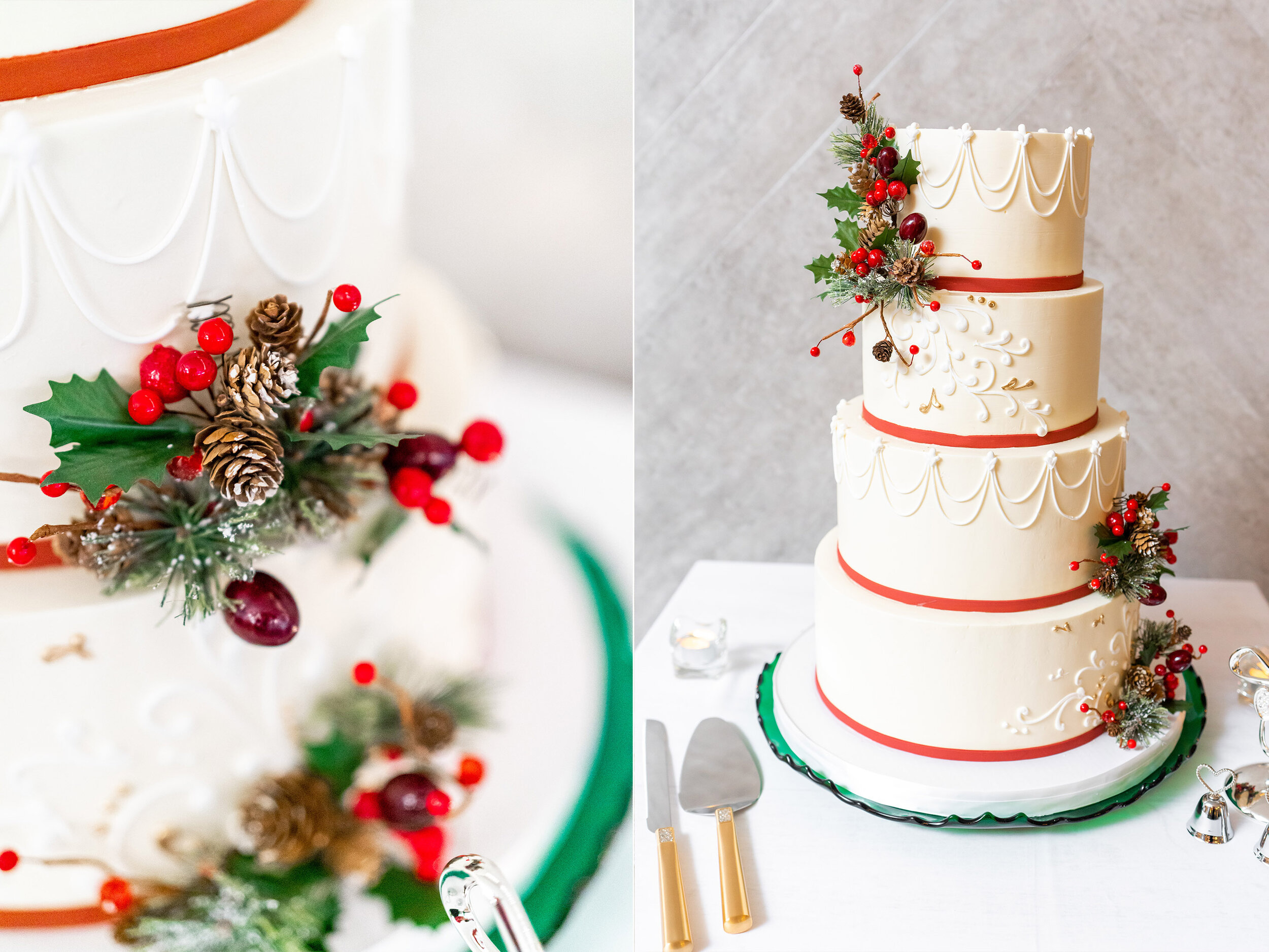 amazing christmas cake with holly berries and pinecones at ospreys at belmont bay