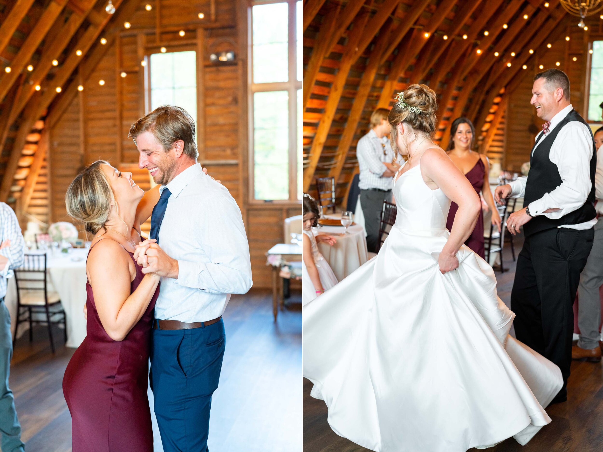 Couples dancing upstairs at the barn at 48 Fields