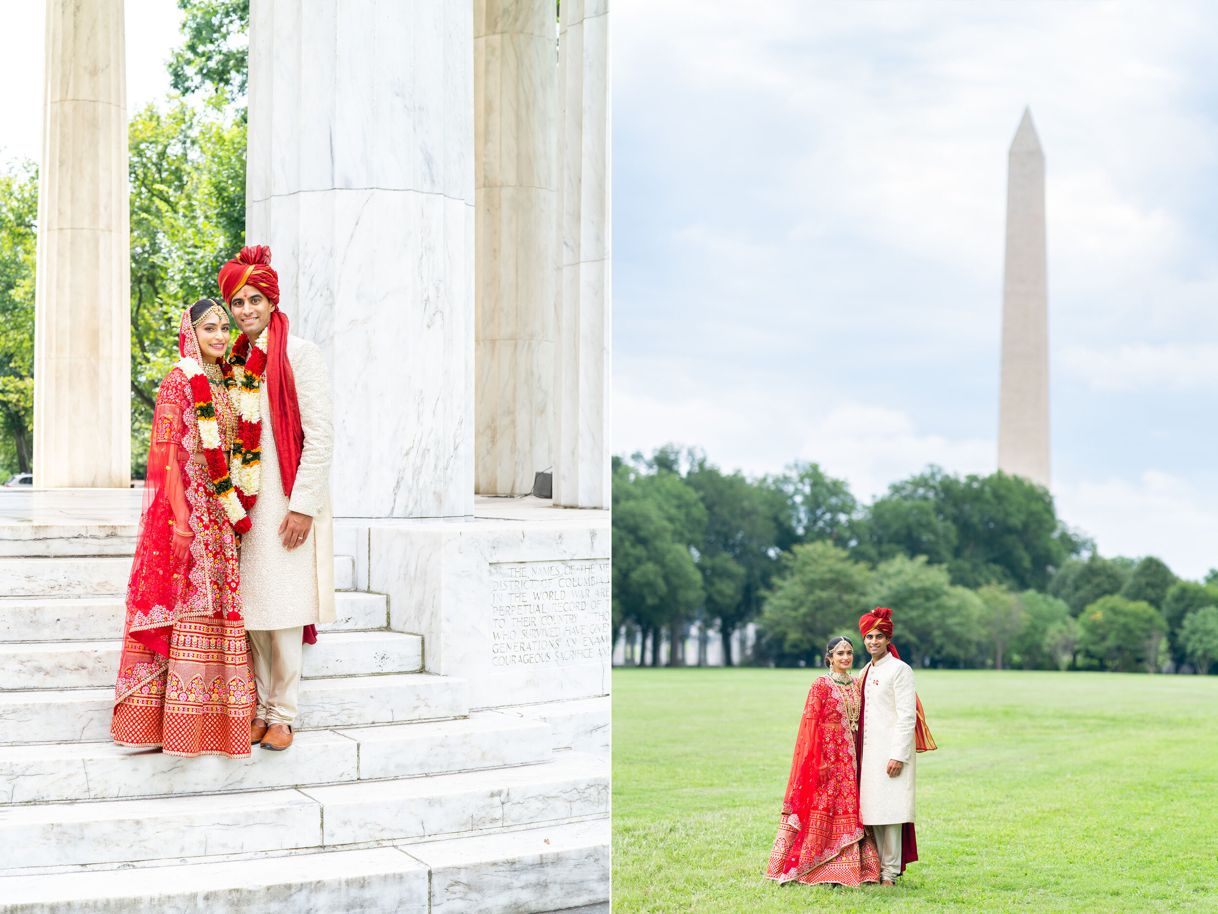 Indian bride and groom portraits at DC War Memorial and National Monument