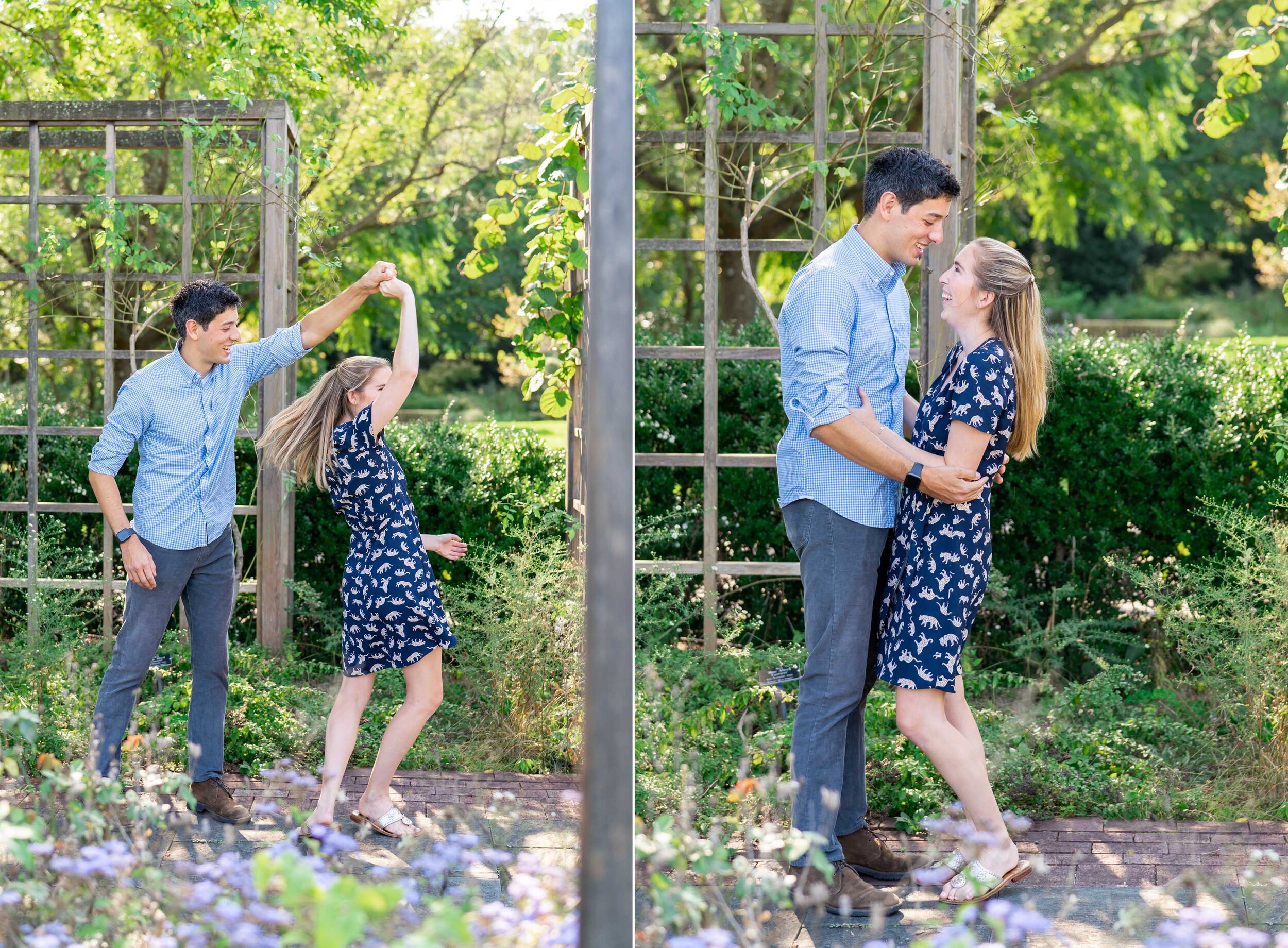 Couple dancing under an arbor at summer session at National Arboretum