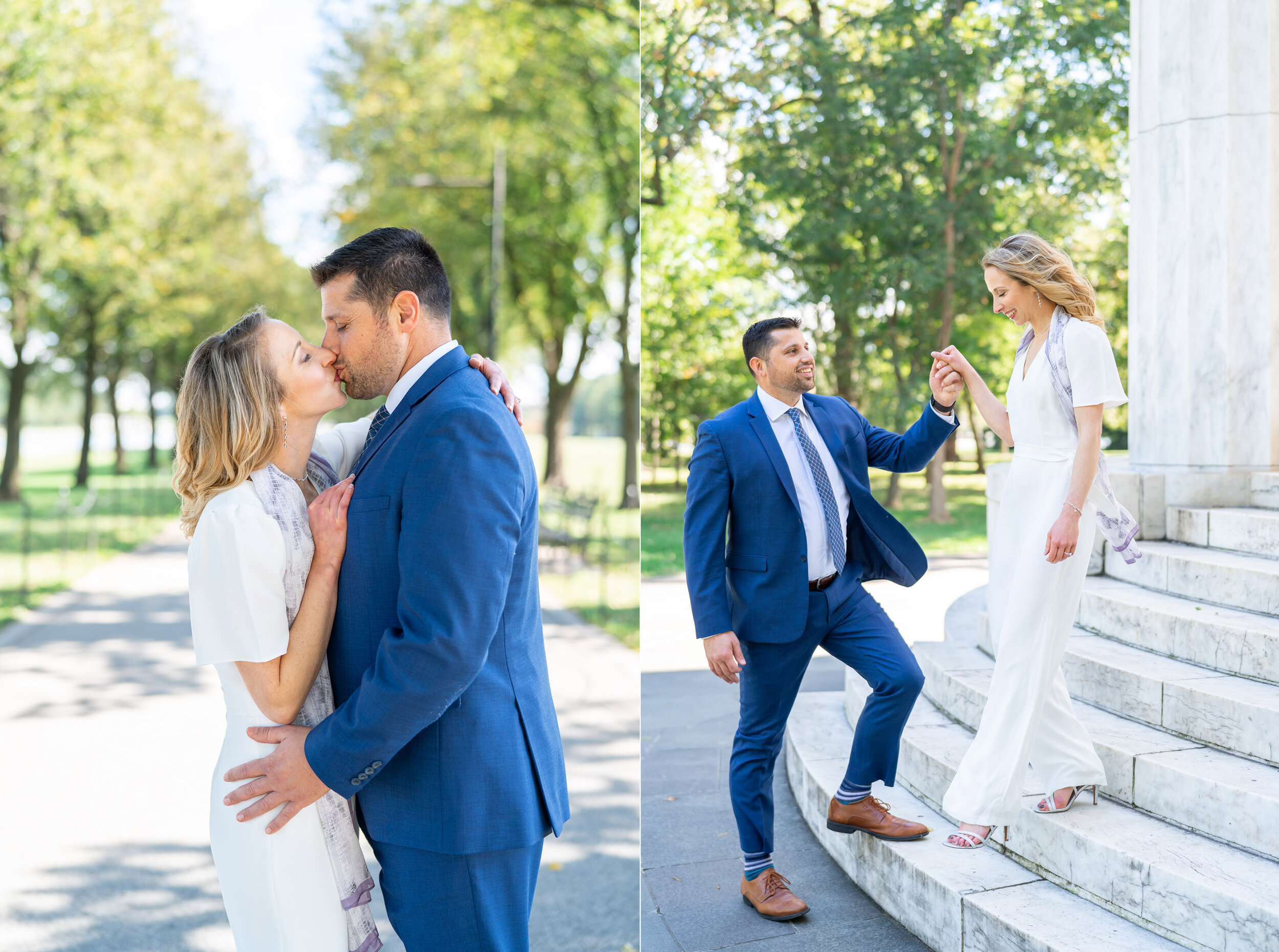 Bride and groom engagement session at the War Memorial