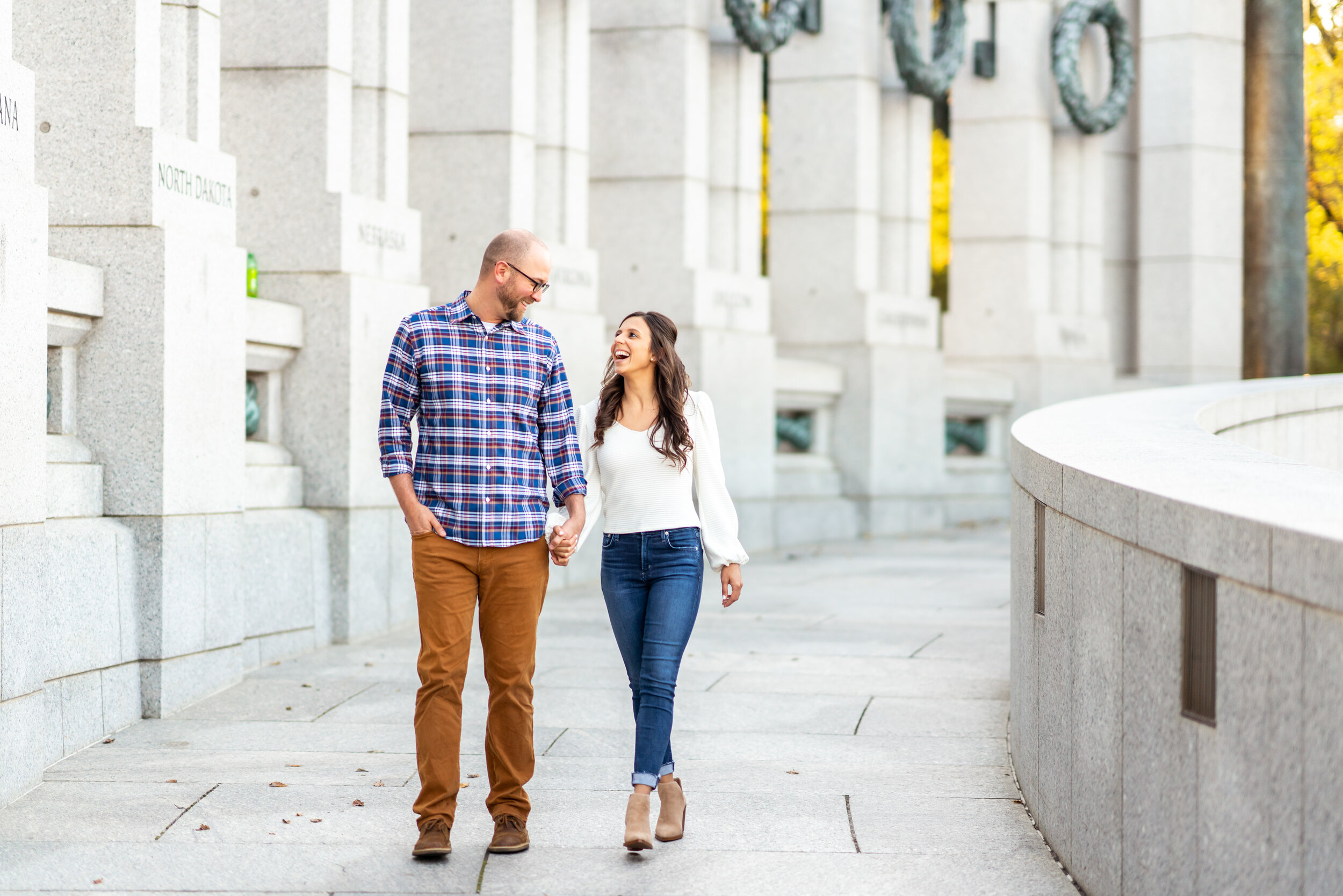 Couple engagement session at the World War II Memorial in DC