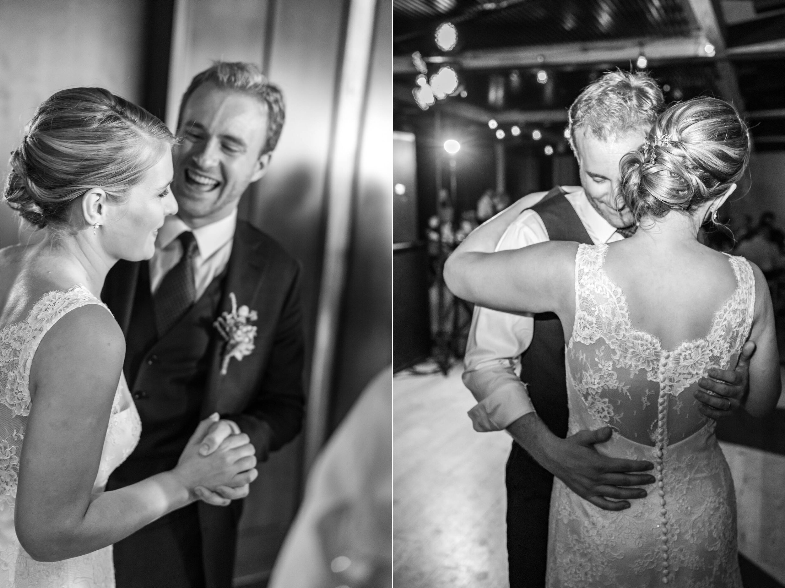 Romantic black and white photos on District Winery dance floor