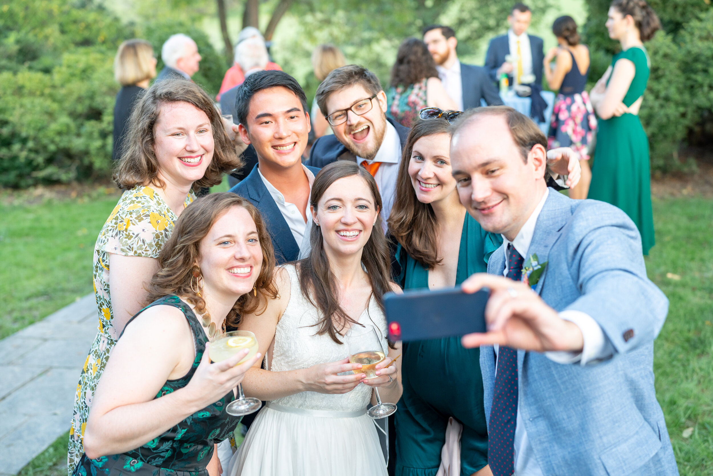 Cocktail hour selfie with friends in Rockville maryland wedding