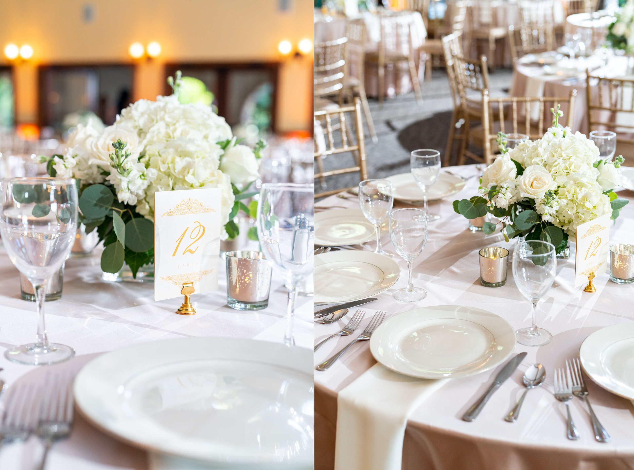 flowers, table decor and table numbers
