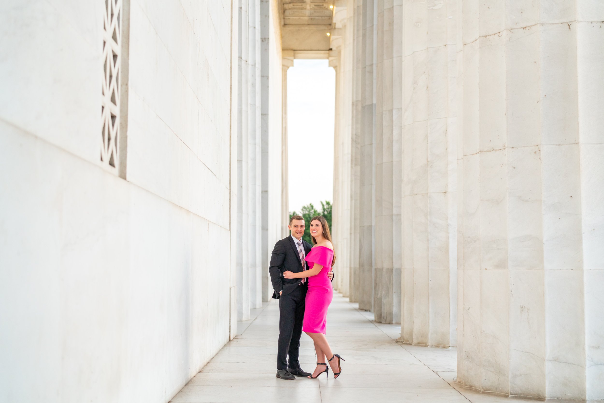 DC monuments engagement session with the Lincoln at sunrise and sunset