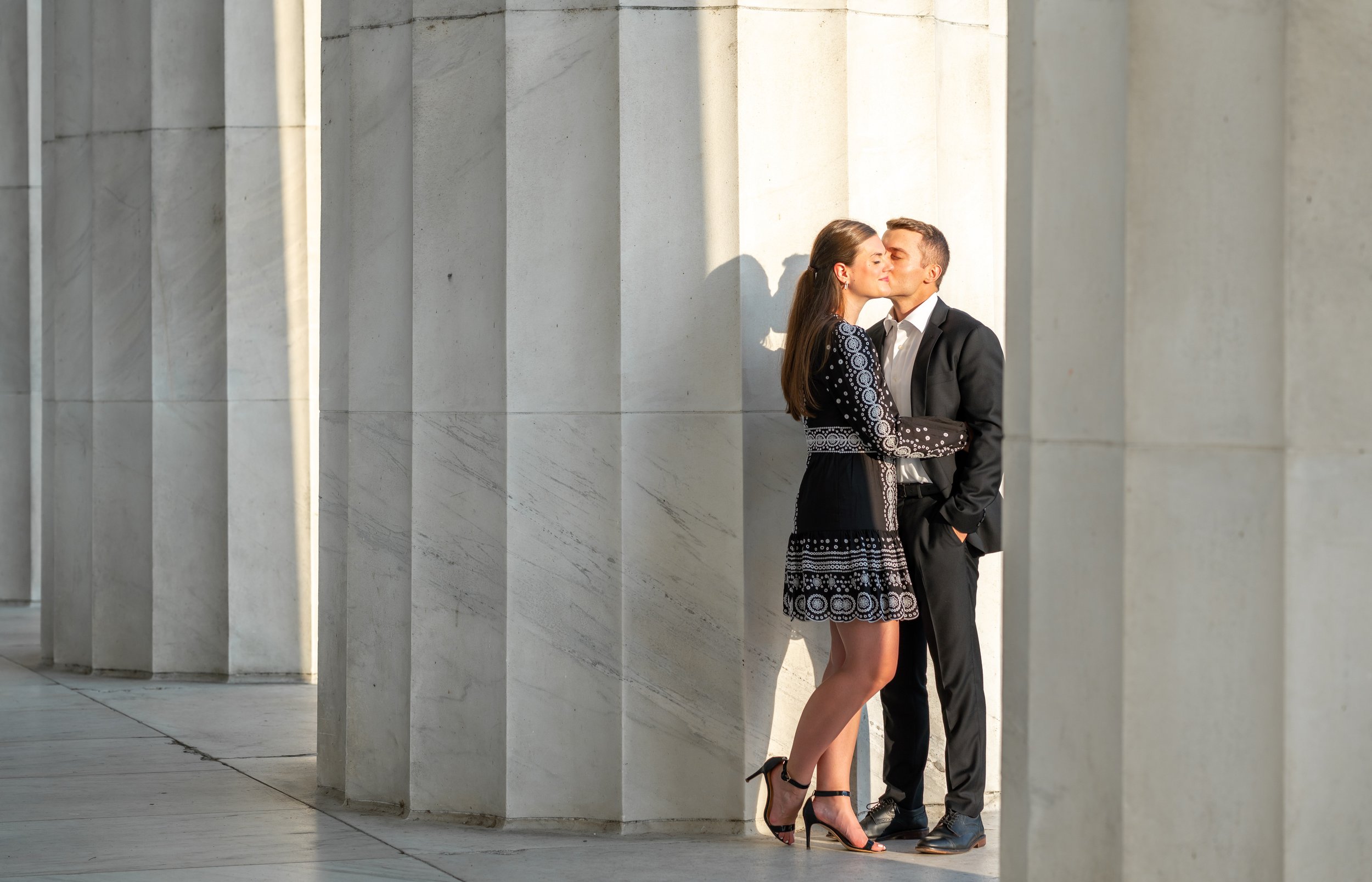 Dramatic and modern portrait at the Lincoln memorial in sunset light