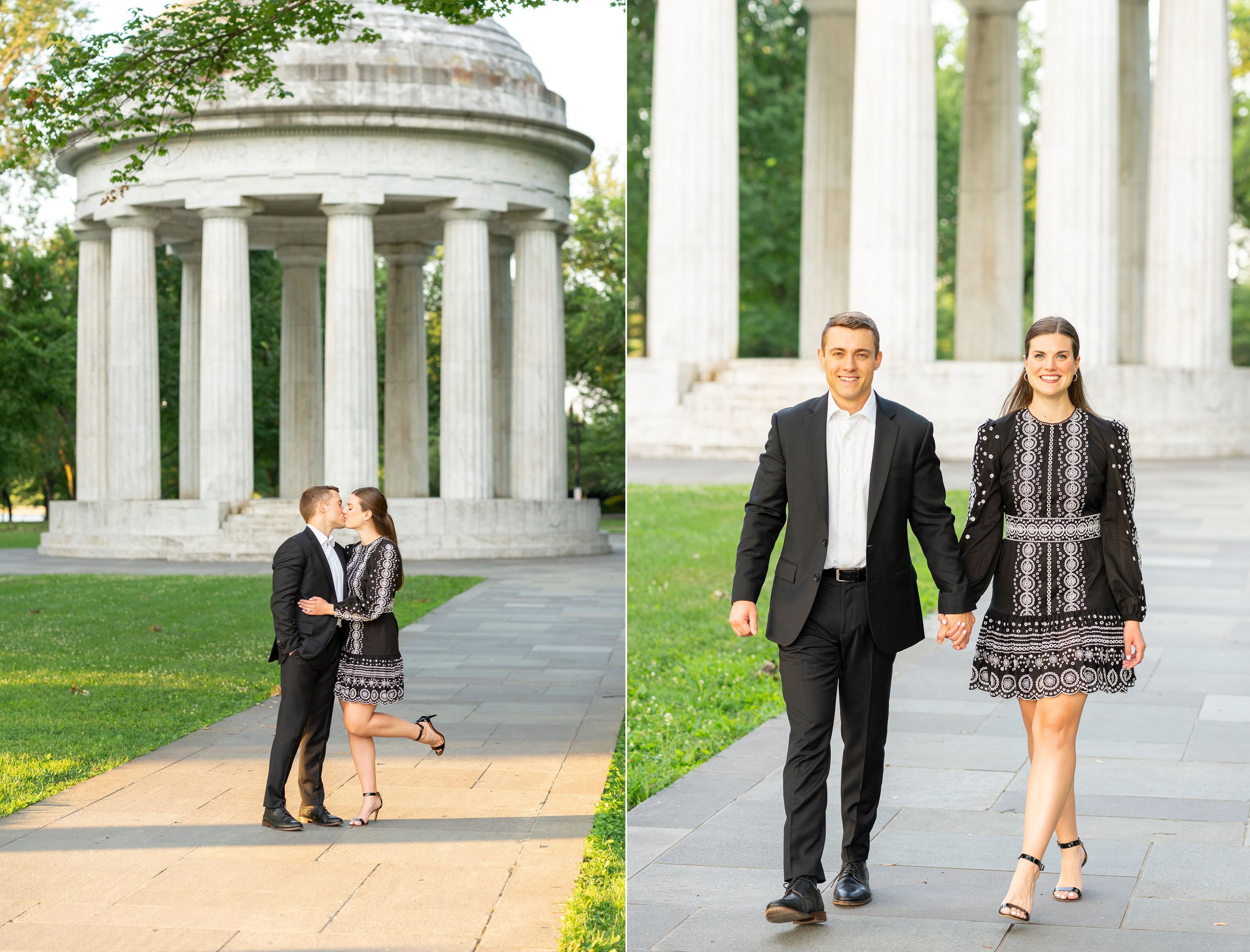 Bride and groom engagement photos at the DC War Memorial