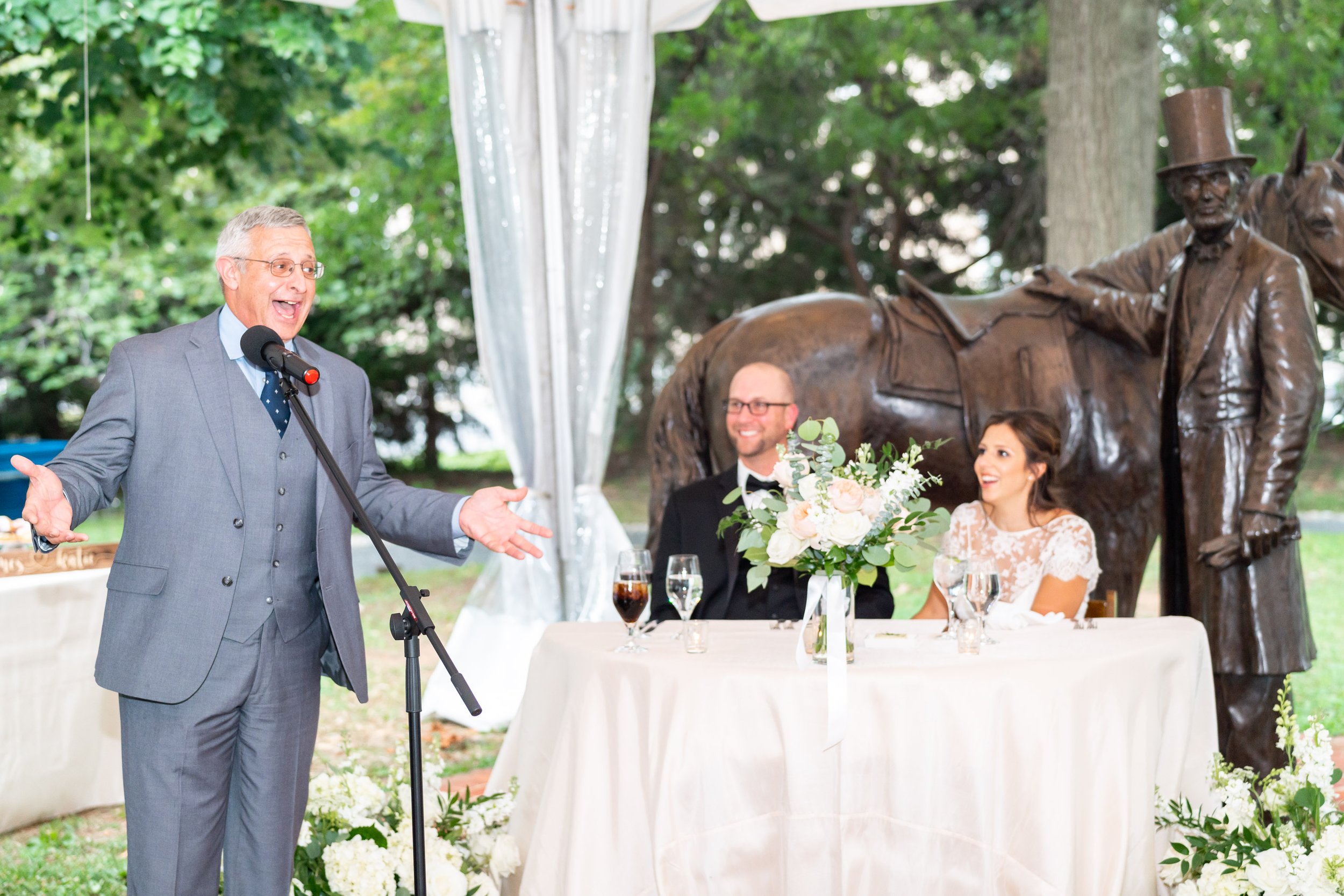 Bride's father gives touching speech to the newlyweds during wedding reception