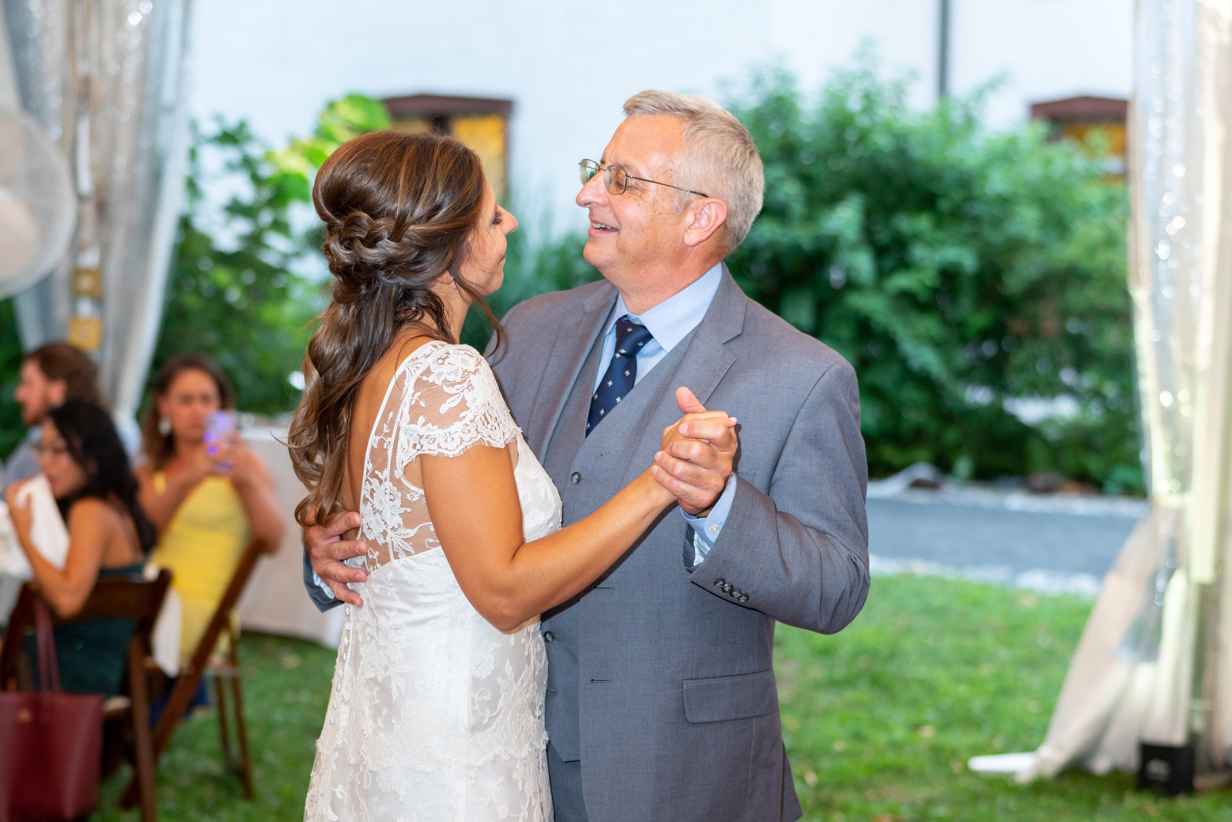 Fun father daughter dance in Washington DC at Lincolns Cottage wedding