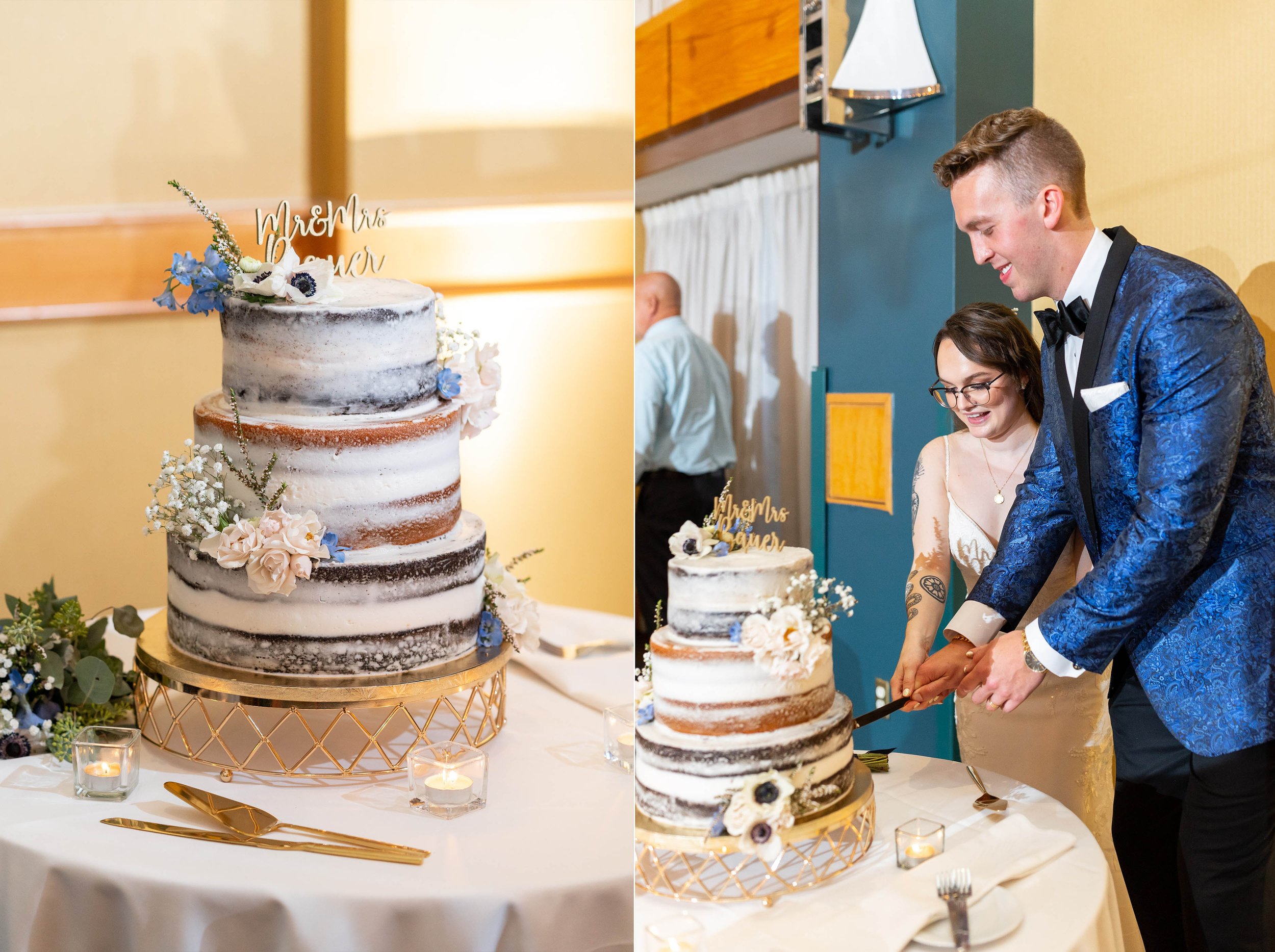 Cake cutting photos at wedding reception at Hyatt Regency Chesapeake
