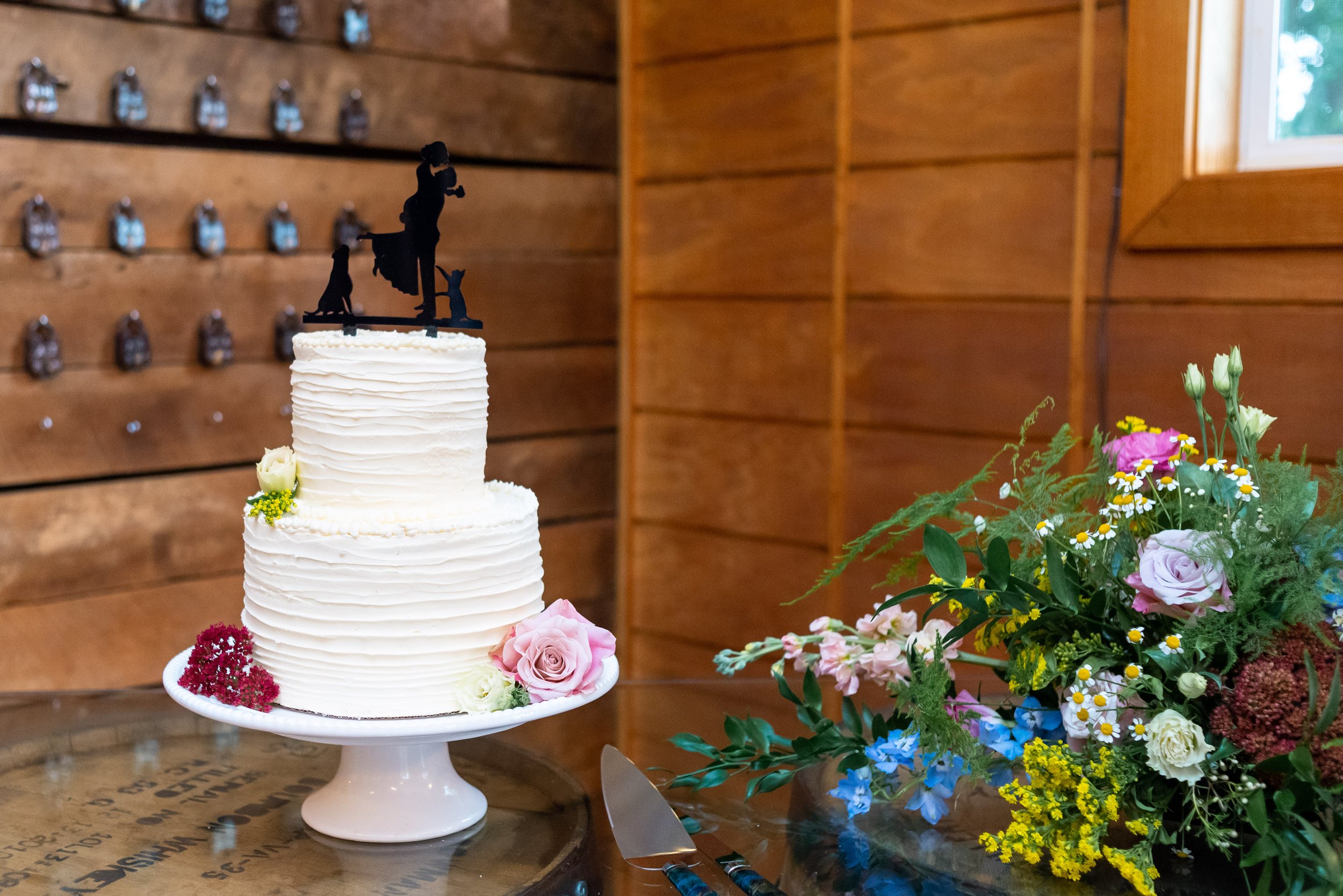 Two tier fall cake at barn wedding venue in Luray Virginia