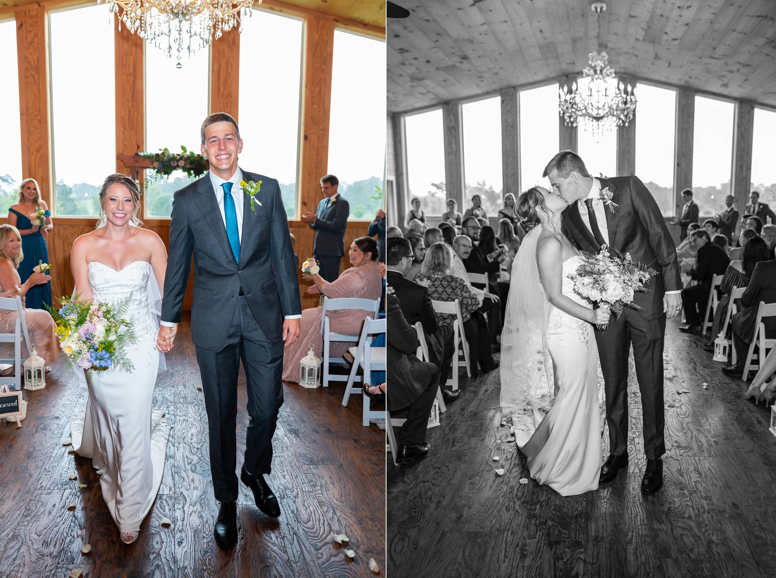 Bride and groom walk down the aisle at Stover Hall wedding ceremony