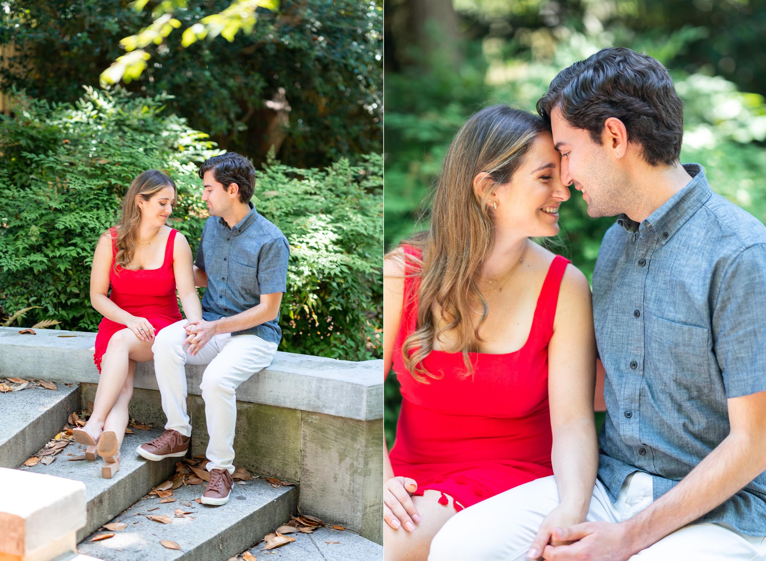 red dress summer engagement photos in Washington DC Spanish steps