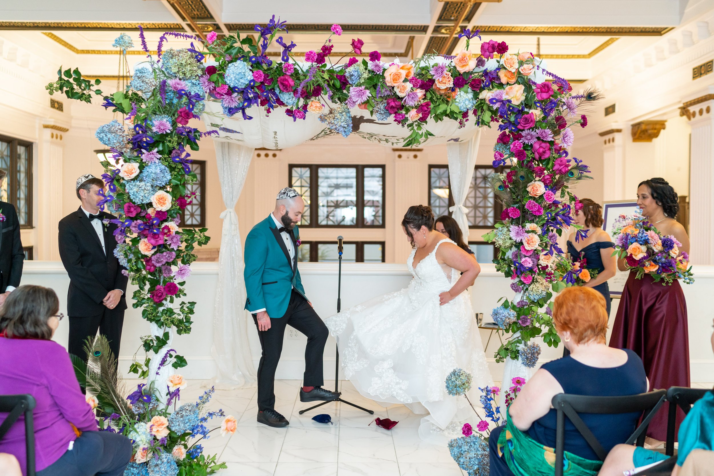 Amazing floral chuppah at colorful wedding in Frederick md