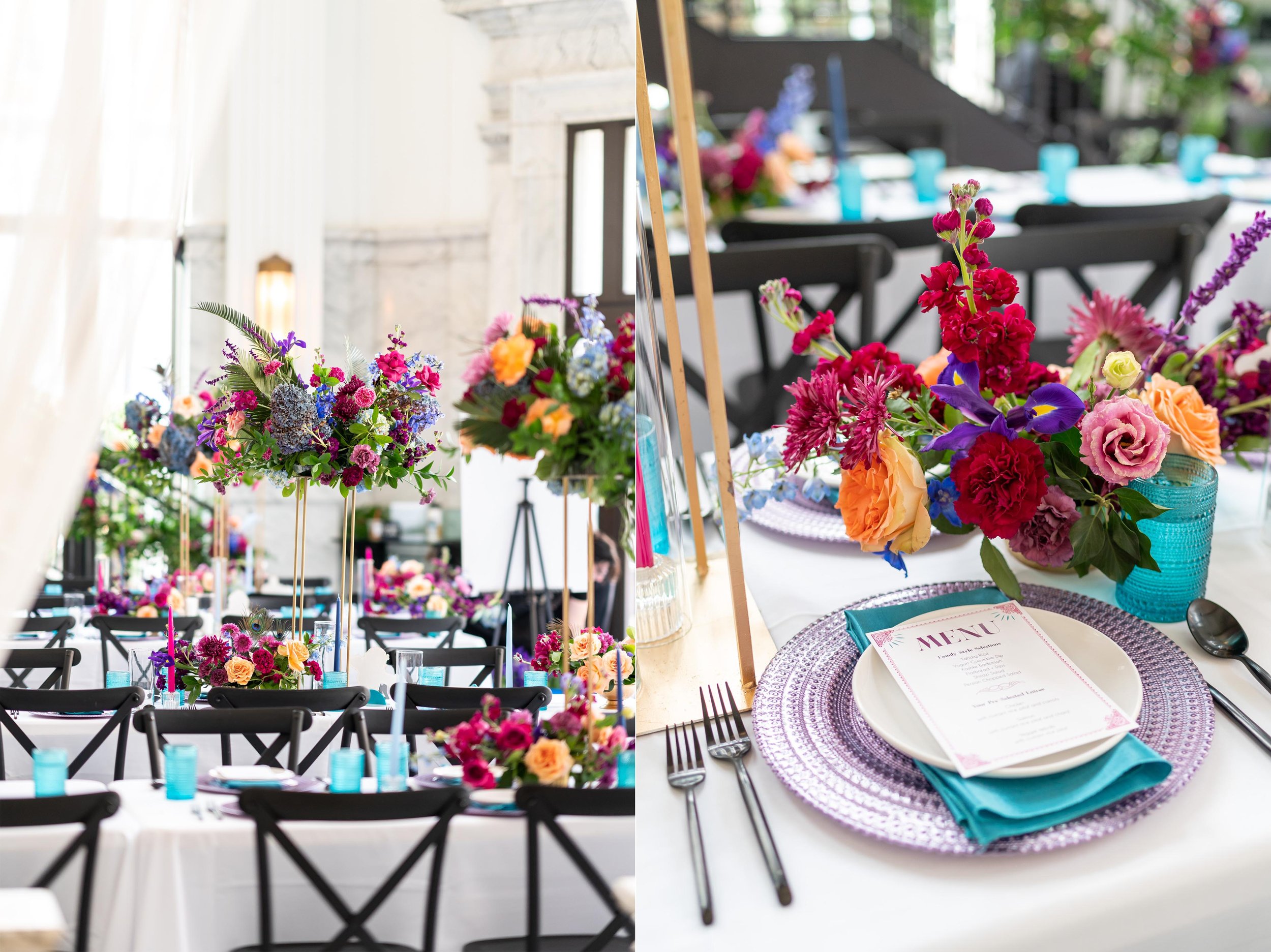 Tablescapes and colorful fun wedding decor ideas at citizens ballroom bank